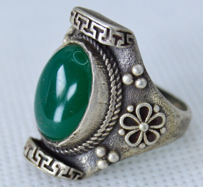 Very Stunning Ancient Viking Antique Silver Ring Green Stone Amazing Artifact