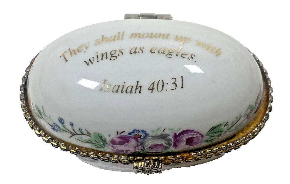Imperial Porcelain Hinged Trinket /Pill Box Inspirational Scripture Isaiah 40:31