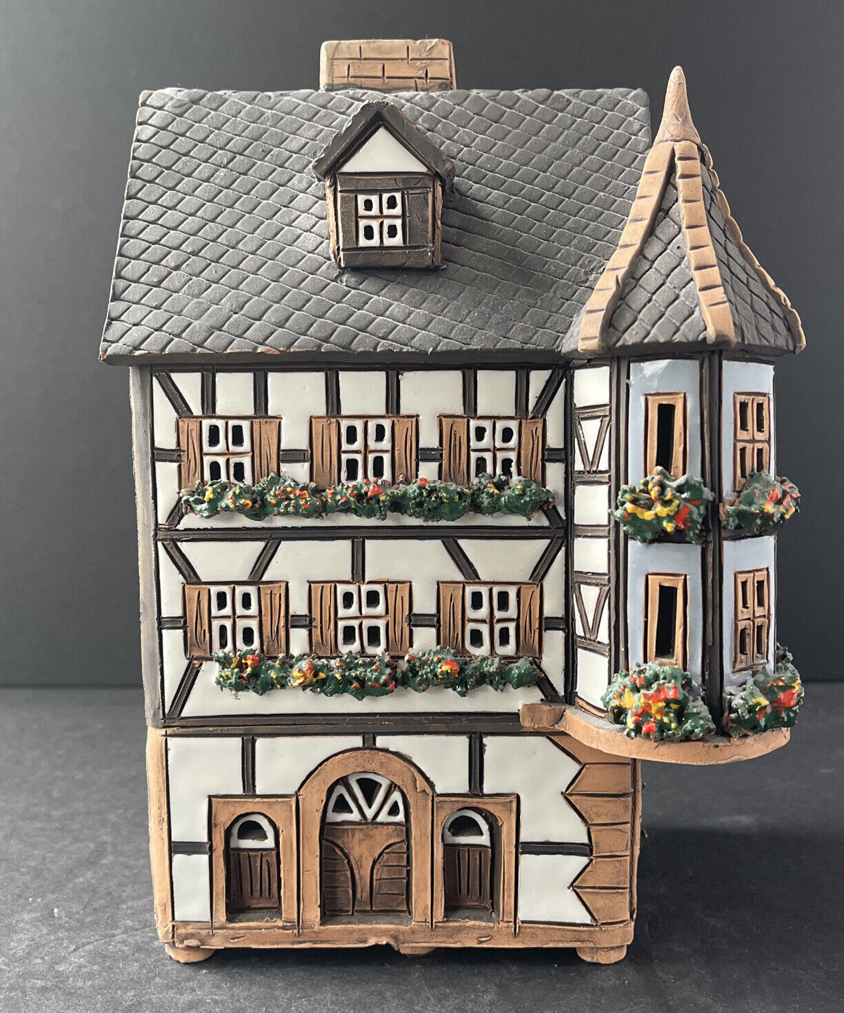 Vintage LITHUANIAN Handmade Clay Pottery Candle Light House - Amazing Conditions