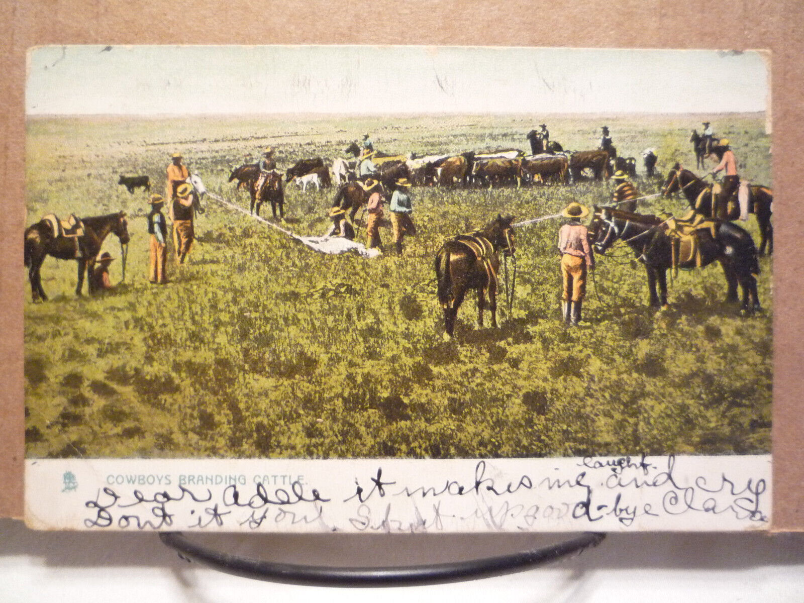 c1905 UDB Postcard - Art Western Cowboys with Horses Branding Cattle - TUCK card