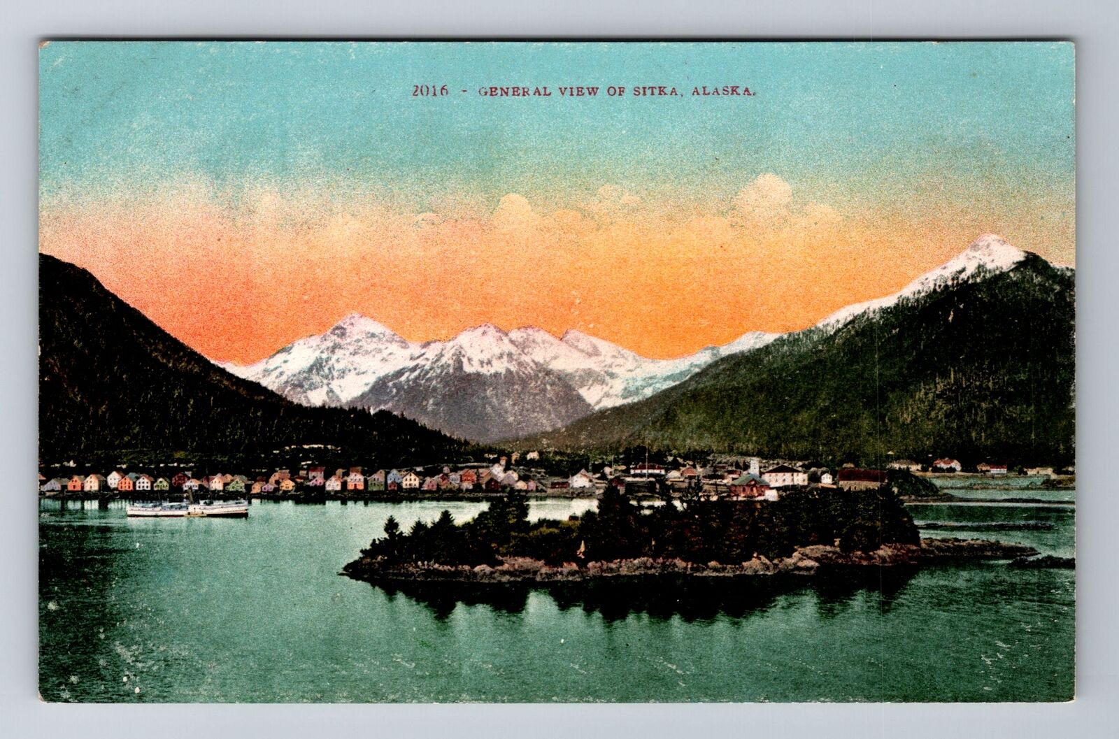 Sitka, AK-Alaska, General View Of Town & Mountains Antique, Vintage Postcard