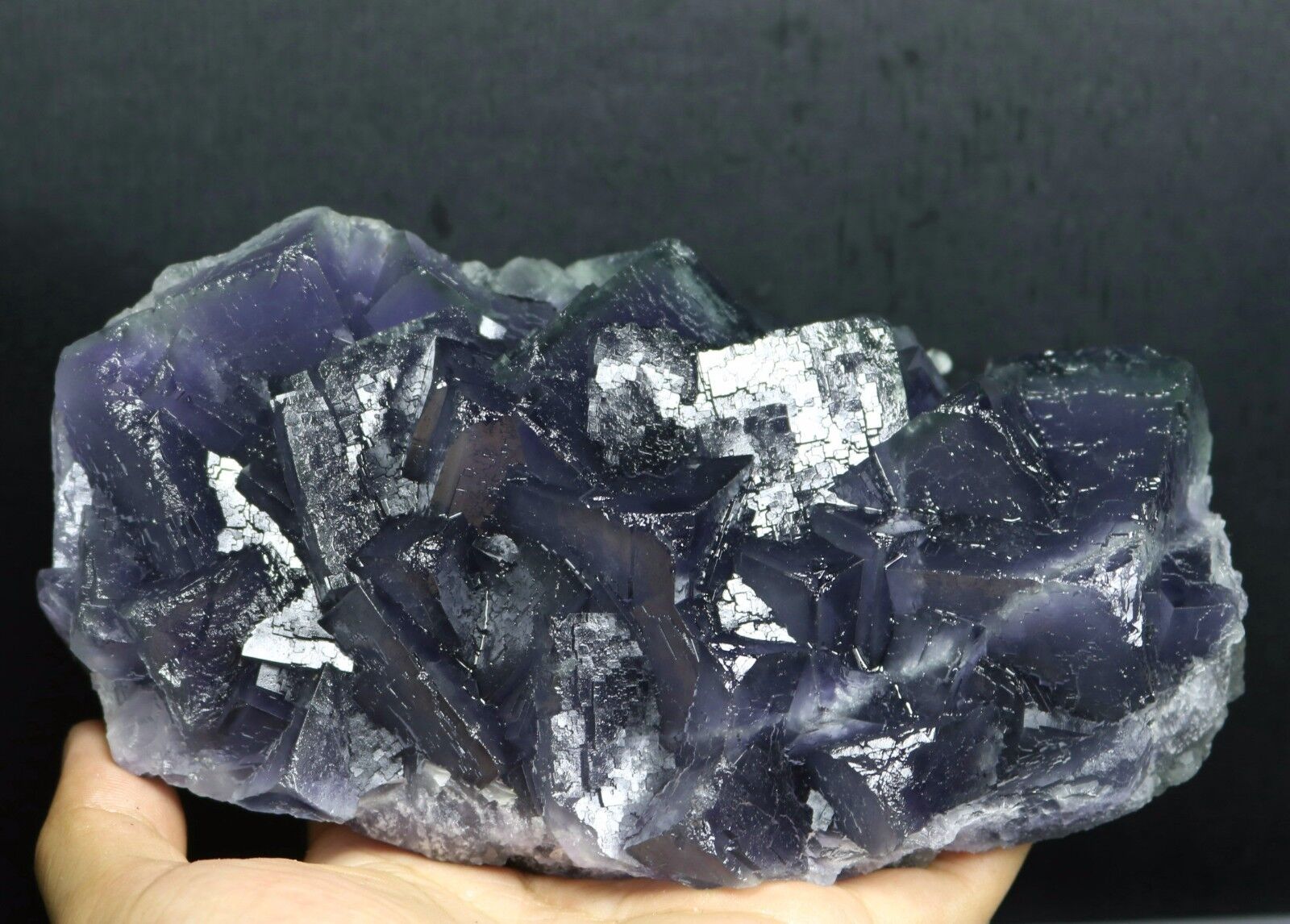 3.06lb Museum quality-Natural Cube Purple Fluorite Crystal Cluster Specimen