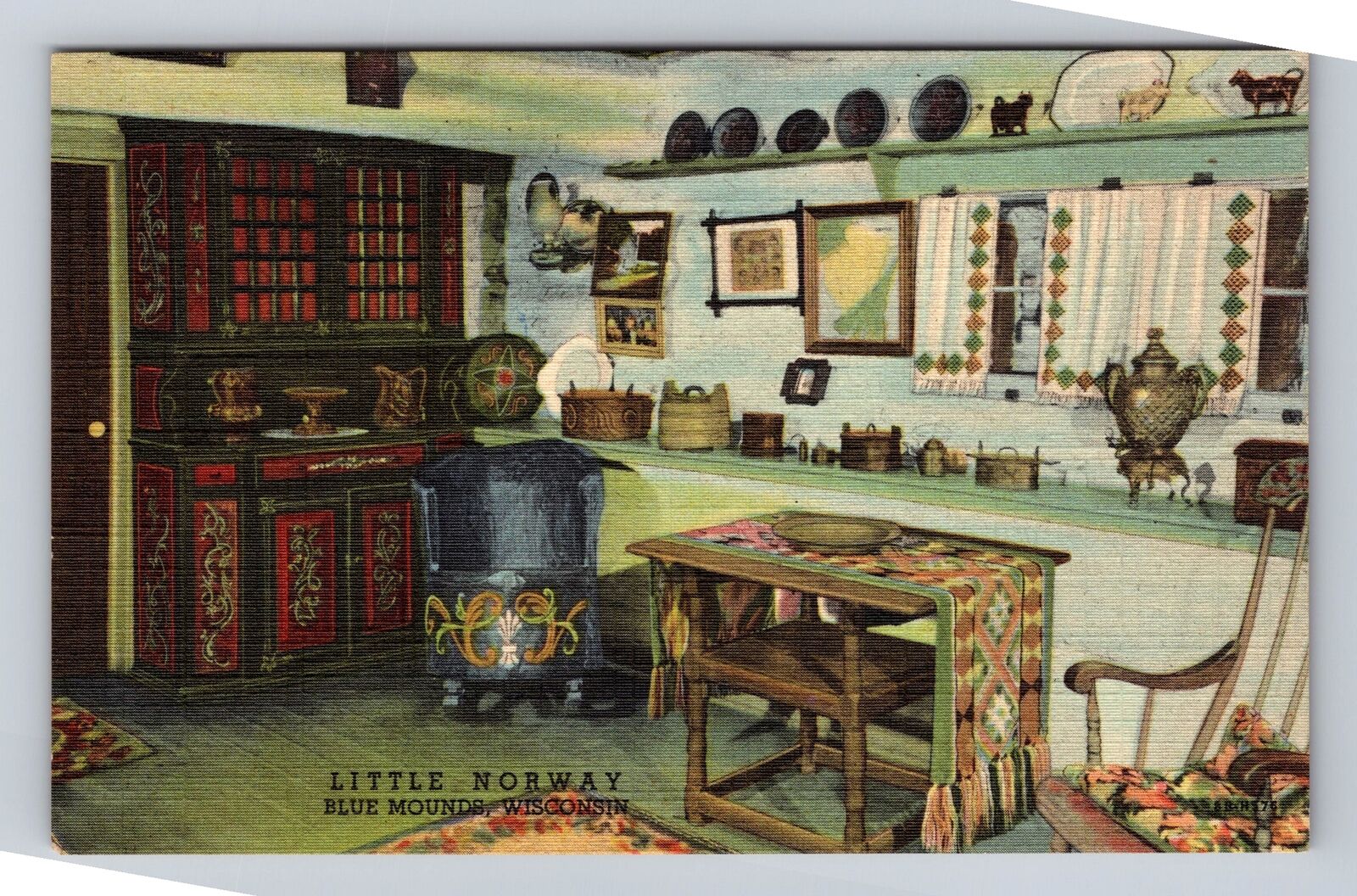 Blue Mounds WI-Wisconsin, Little Norway Interior Of House Vintage Postcard