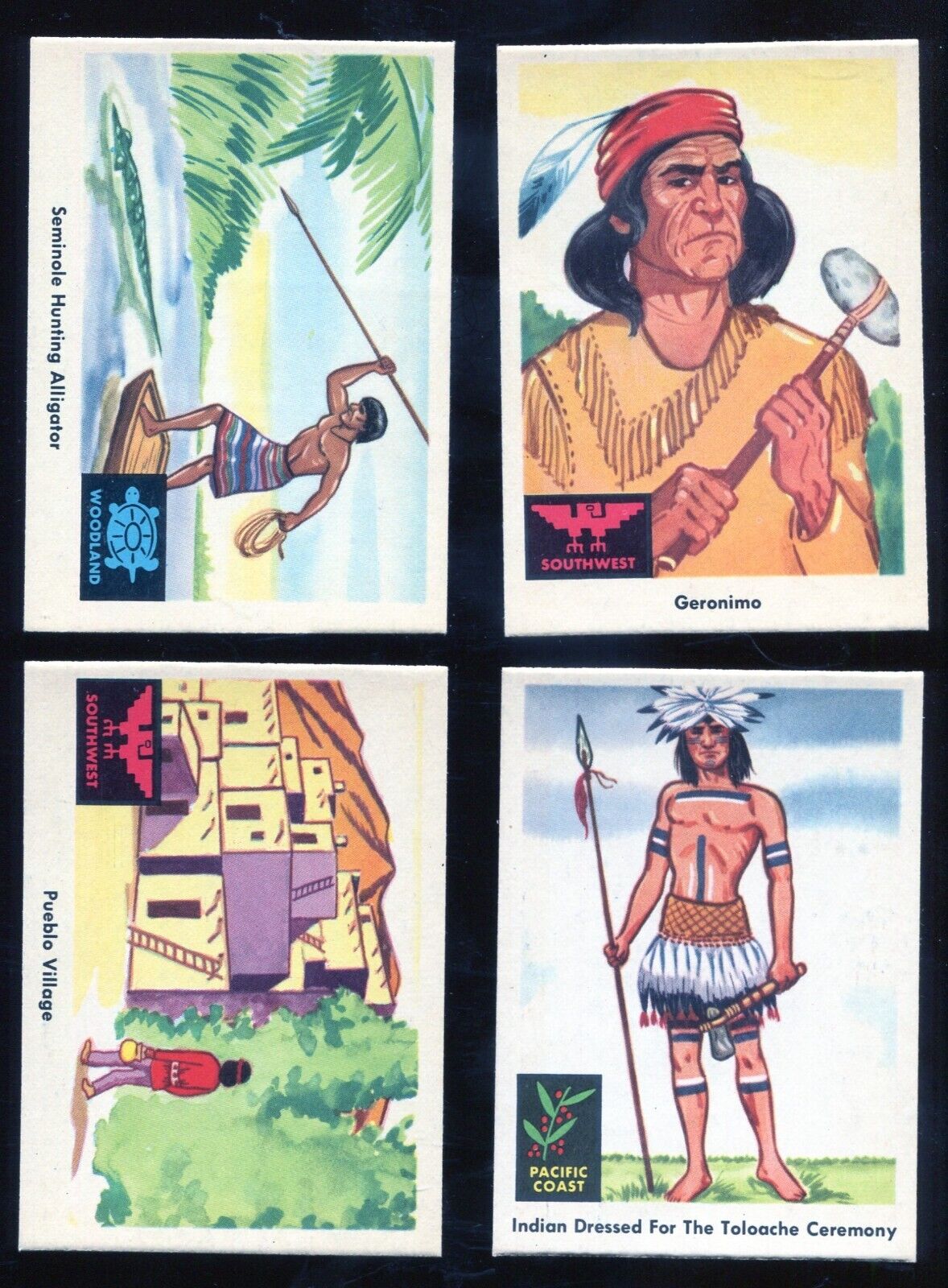 Lot of 4) 1959 Fleer Indian trading cards. 