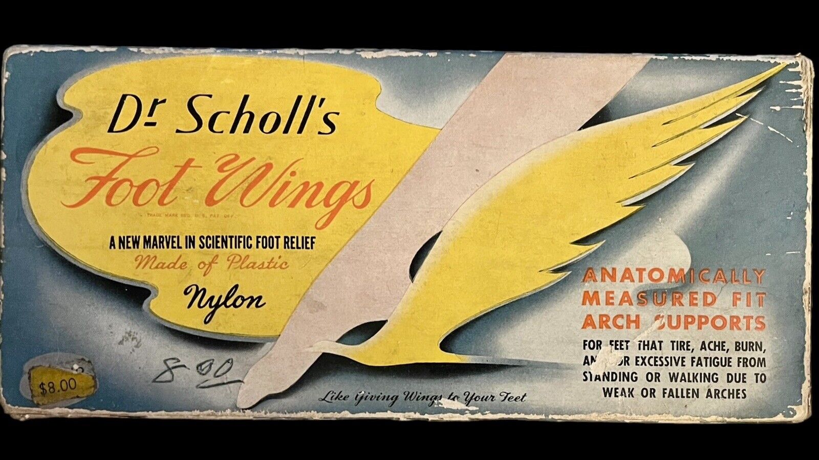 Vintage EMPTY Dr. Scholls FOOT WINGS BOX.  Ink On Box. Please See Pics. USA