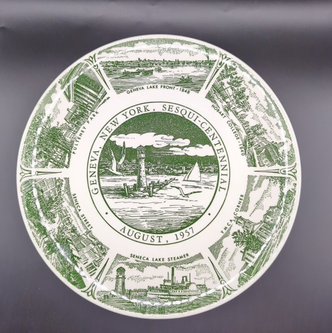 1957 Geneva New York Sesqui-Centennial Plate Seneca Lake Hobart Depictions  Rare