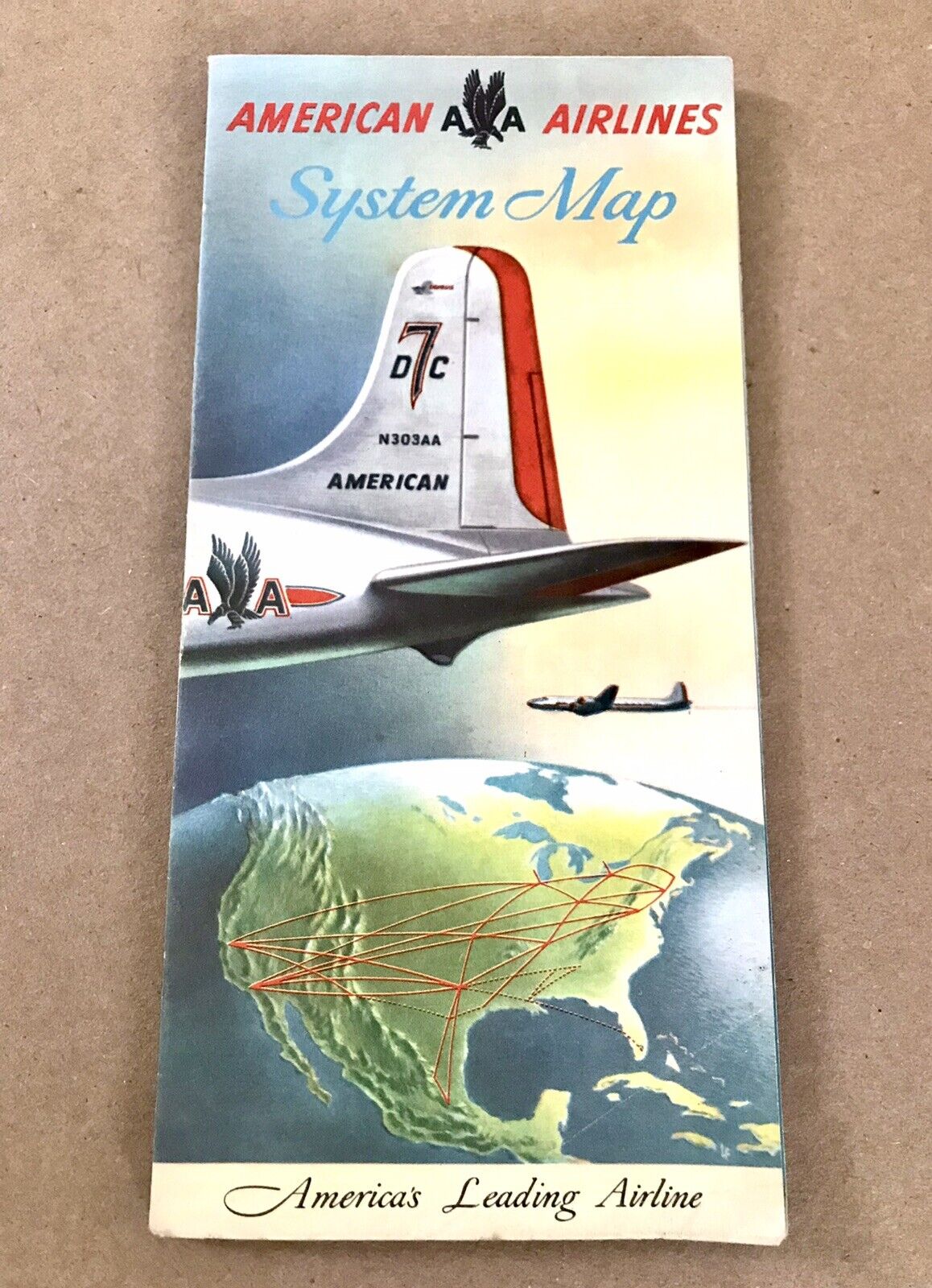 American Airlines, America\'s Leading Airlines, Vintage System Map - Very Good