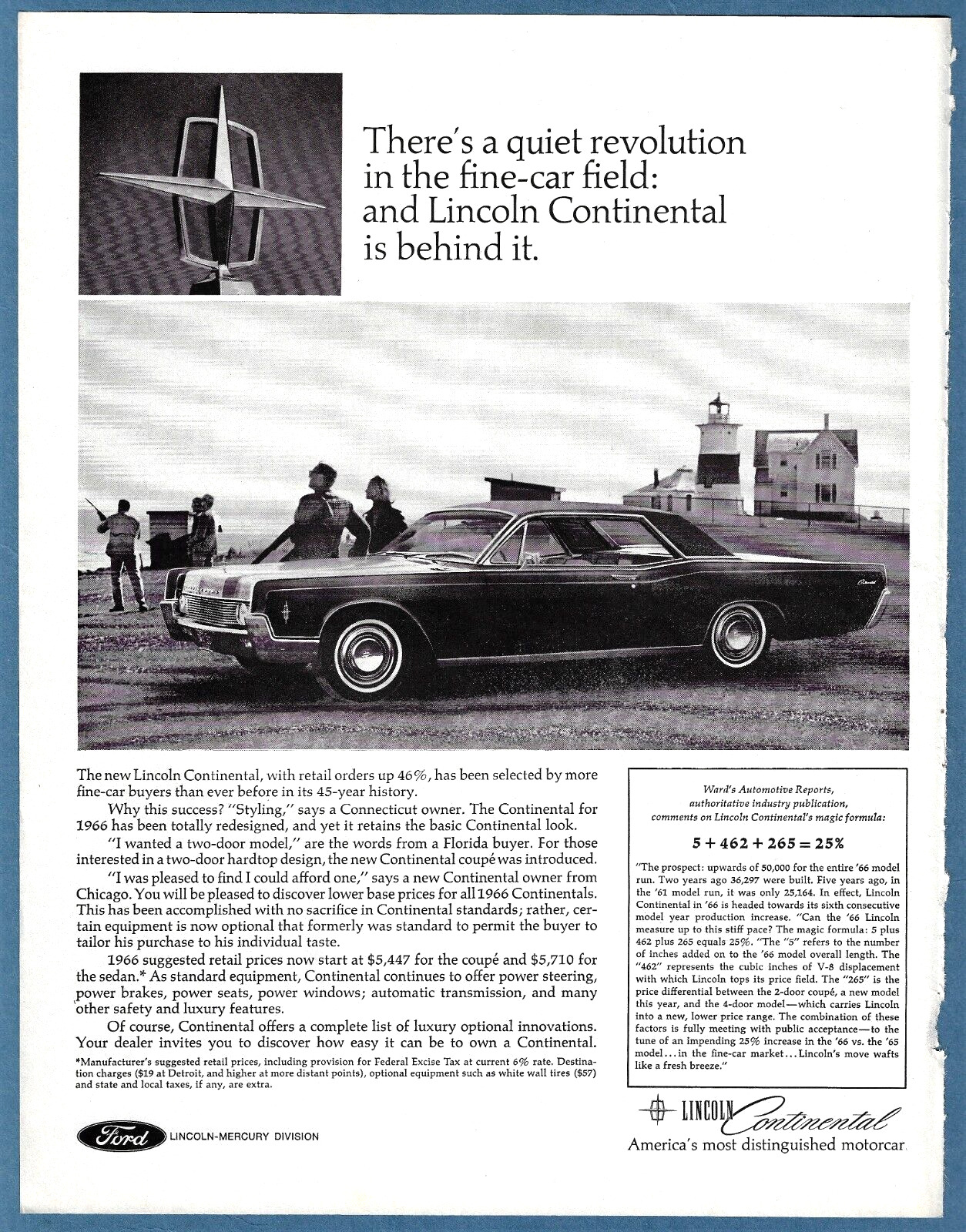 1966 LINCOLN CONTINENTAL AD ~ AMERICA\'S MOST DISTINGUISHED MOTORCAR