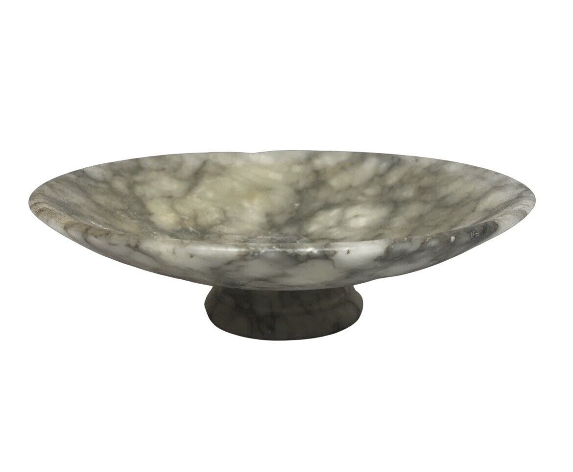 Alabaster Marble Pedestal Bowl Vintage Stone Minimalist Serving Vintage 9.75”