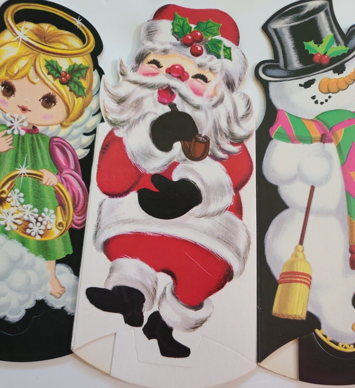1960s Christmas candy boxes ornaments Santa Claus Snowman angel cardboard VTG 3