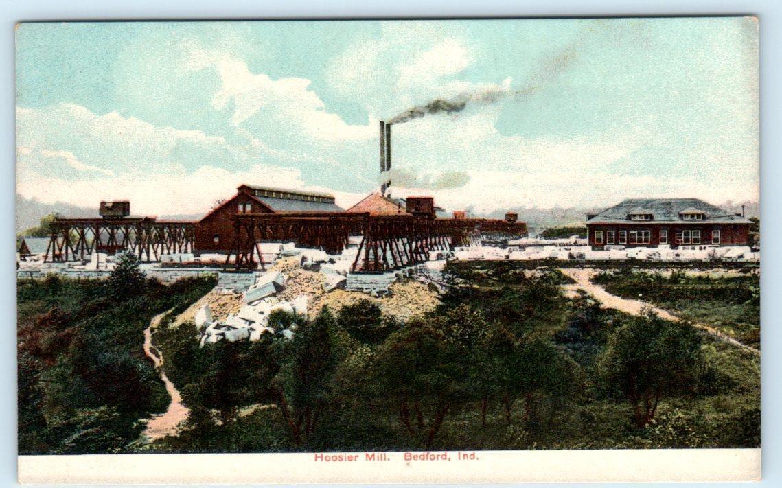BEDFORD, Indiana IN ~ HOOSIER MILLS Limestone Quarry c1910s Postcard