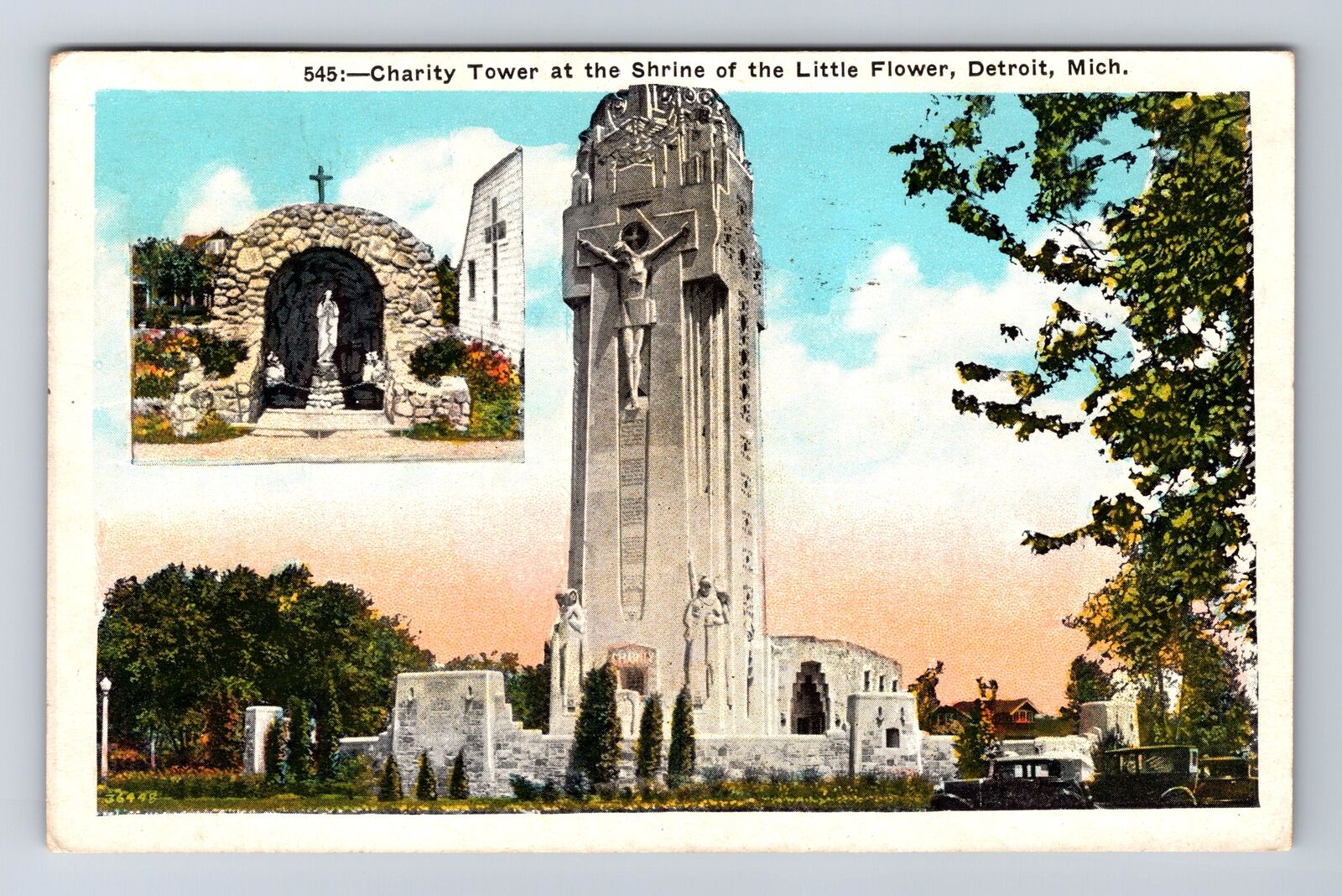 Detroit MI-Michigan, Charity Tower, Shrine Little Flower Vintage c1932 Postcard