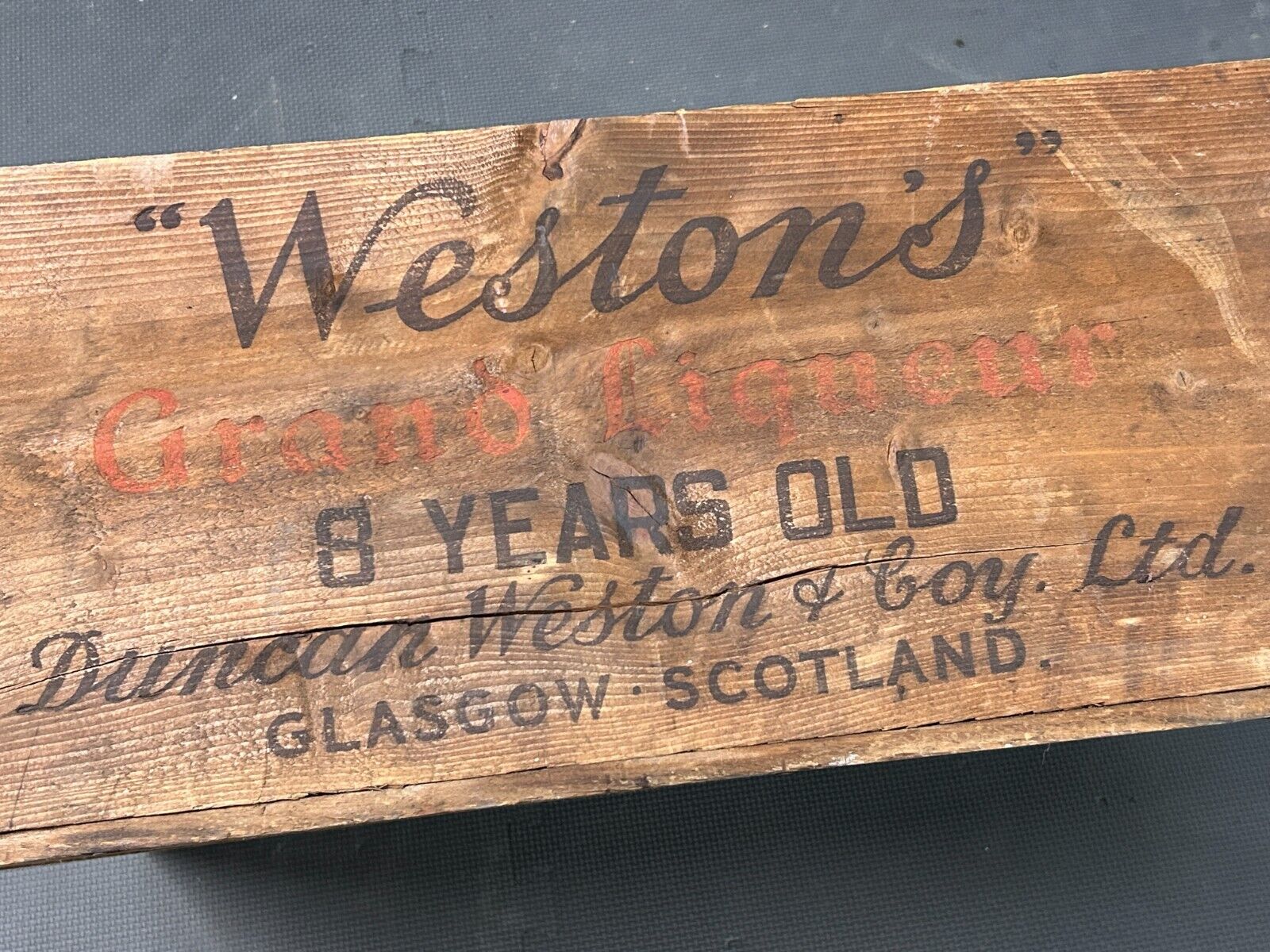 Vintage Weston\'s Grand Liqueur Whiskey Glasgow Scotland 1940s Large Wooden Crate