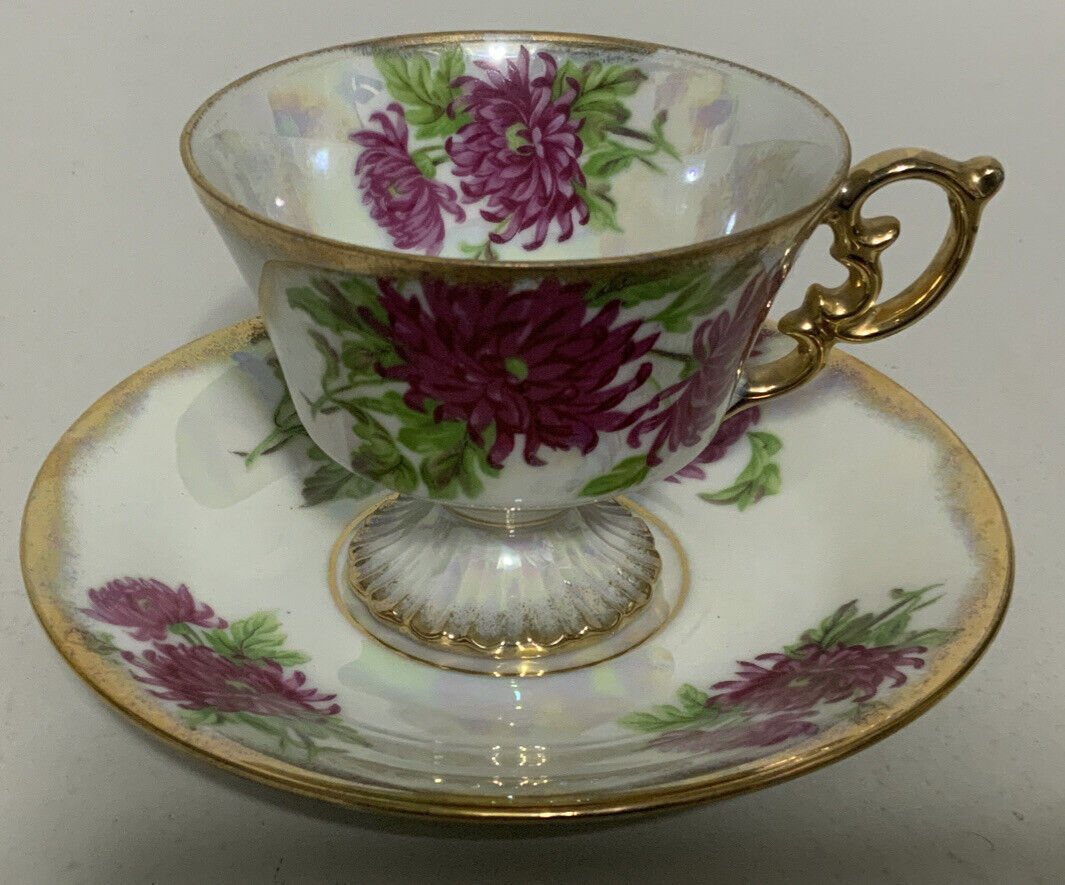 Vintage Elsa Berg Porcelain “November Crysanthemum” Tea Cup and Saucer Set