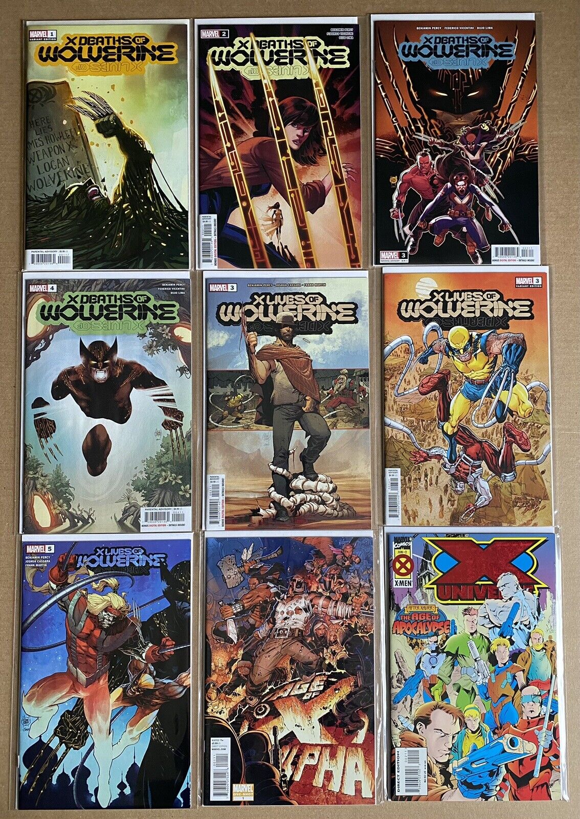 Lot of 9 Comic Books X Deaths of Wolverine #1 Variant 2 3 4 Lives #3 Variant 3 5