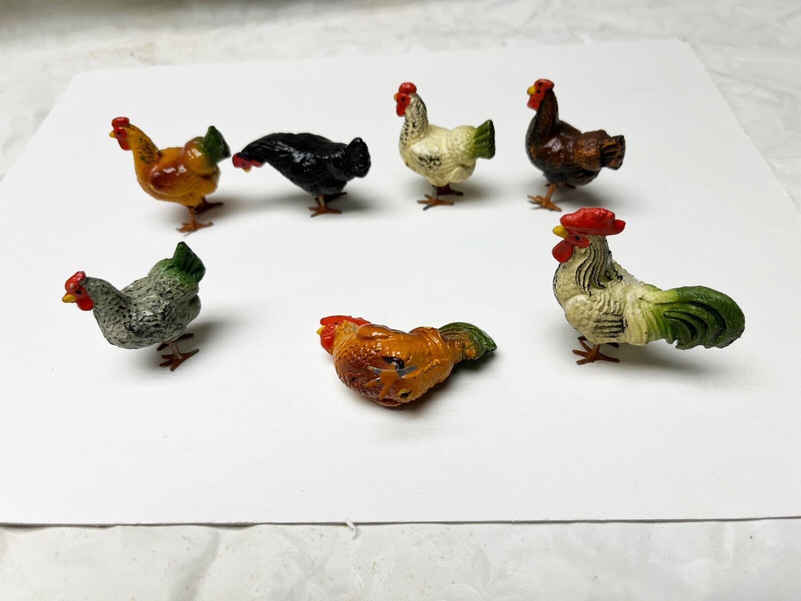 Vintage Putz Composition Chickens With Metal Legs