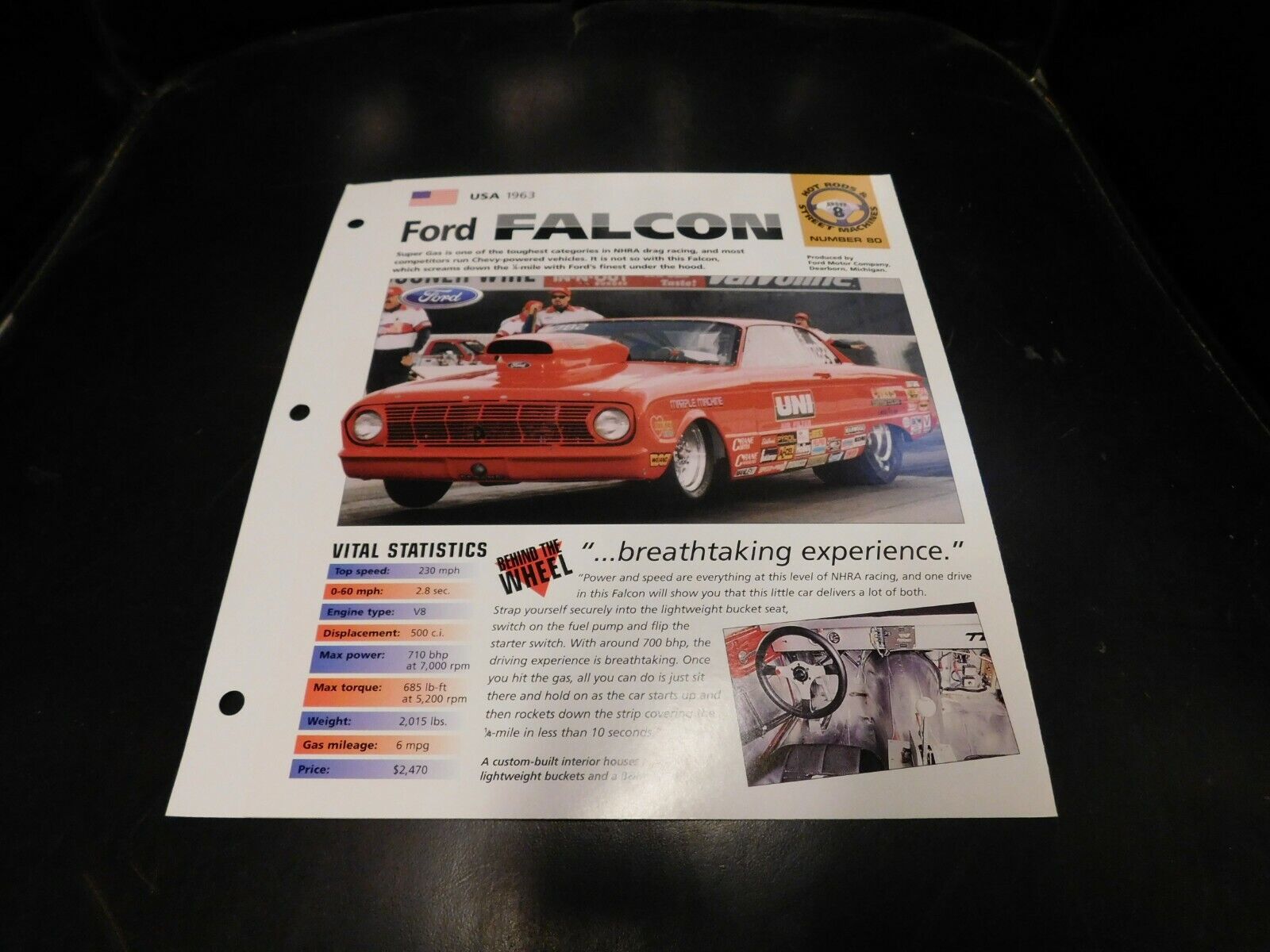 1963 Ford Falcon Drag Car Spec Sheet Brochure Photo Poster
