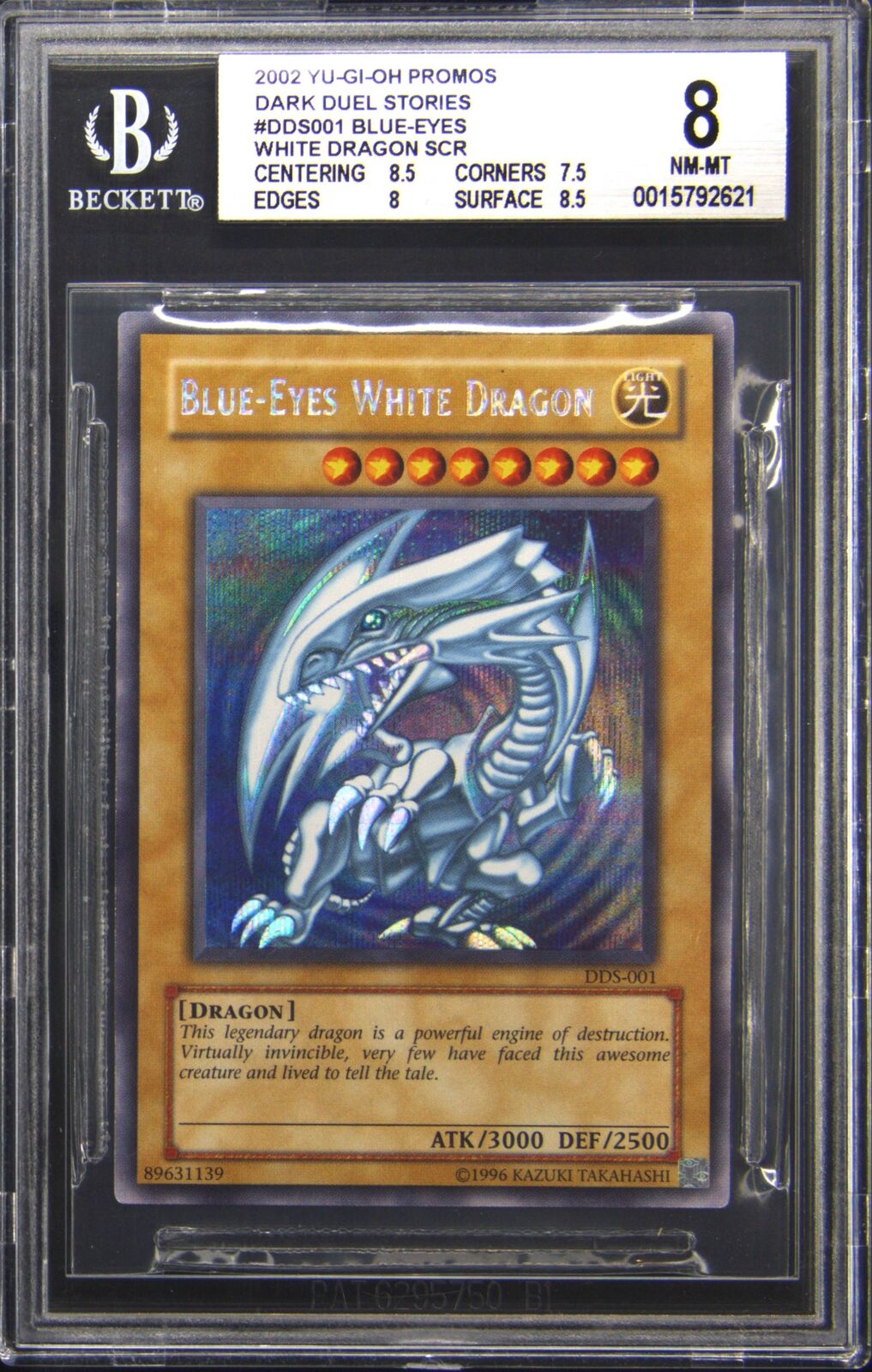 2002 DDS001 Blue-Eyes White Dragon Secret Rare Yu-Gi-Oh TCG Card BGS 8