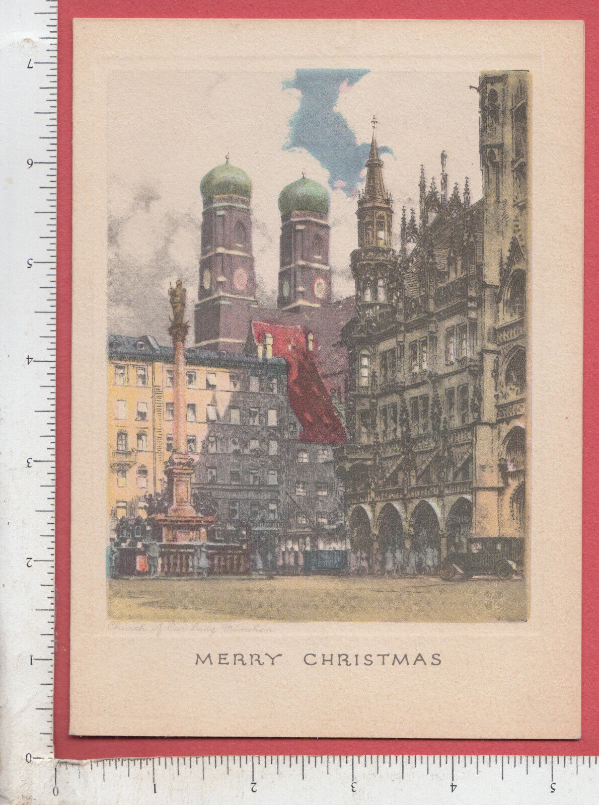 9939 Church of Our Lady Munich, Germany c 1935 Christmas New Year greeting card