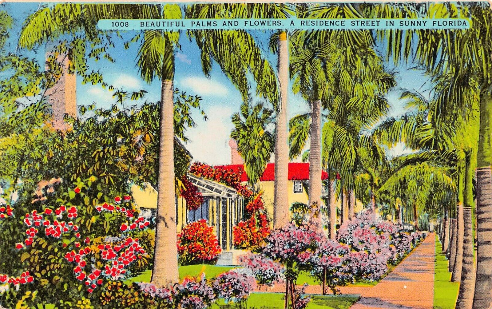 Largo FL Florida Keys Palm Avenue Mansions Tropical Homes Fauna Vtg Postcard B10