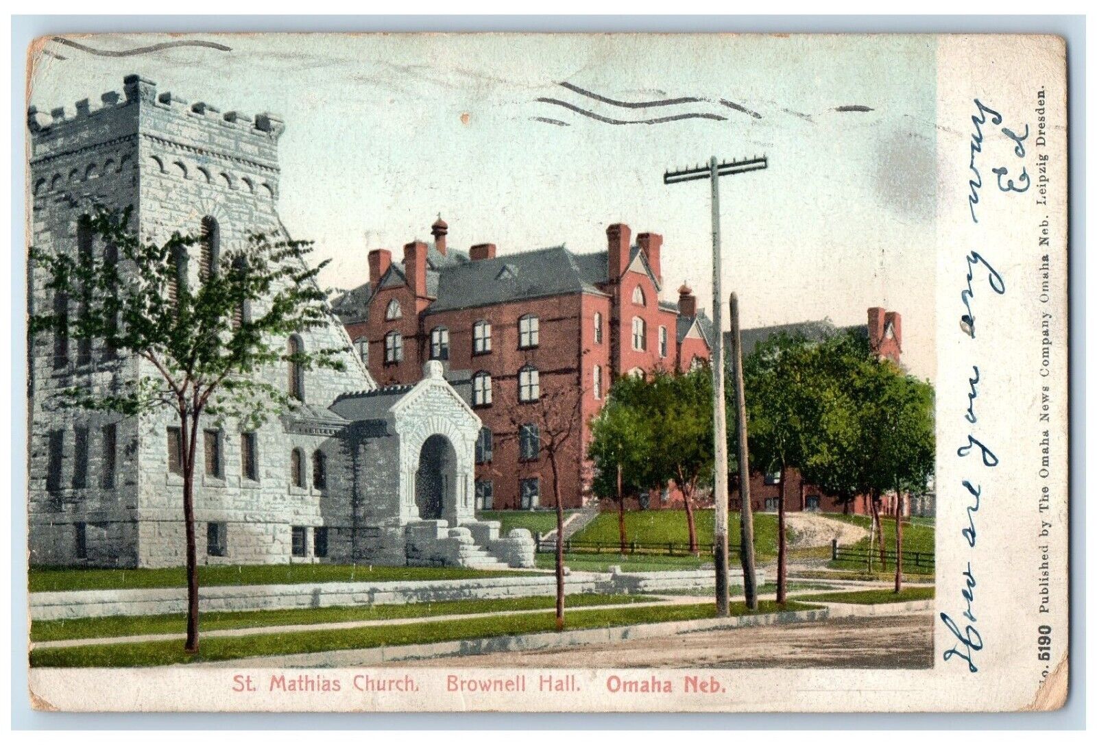 1905 St. Mathias Church Brownell Hall Omaha Nebraska NE Posted Antique Postcard