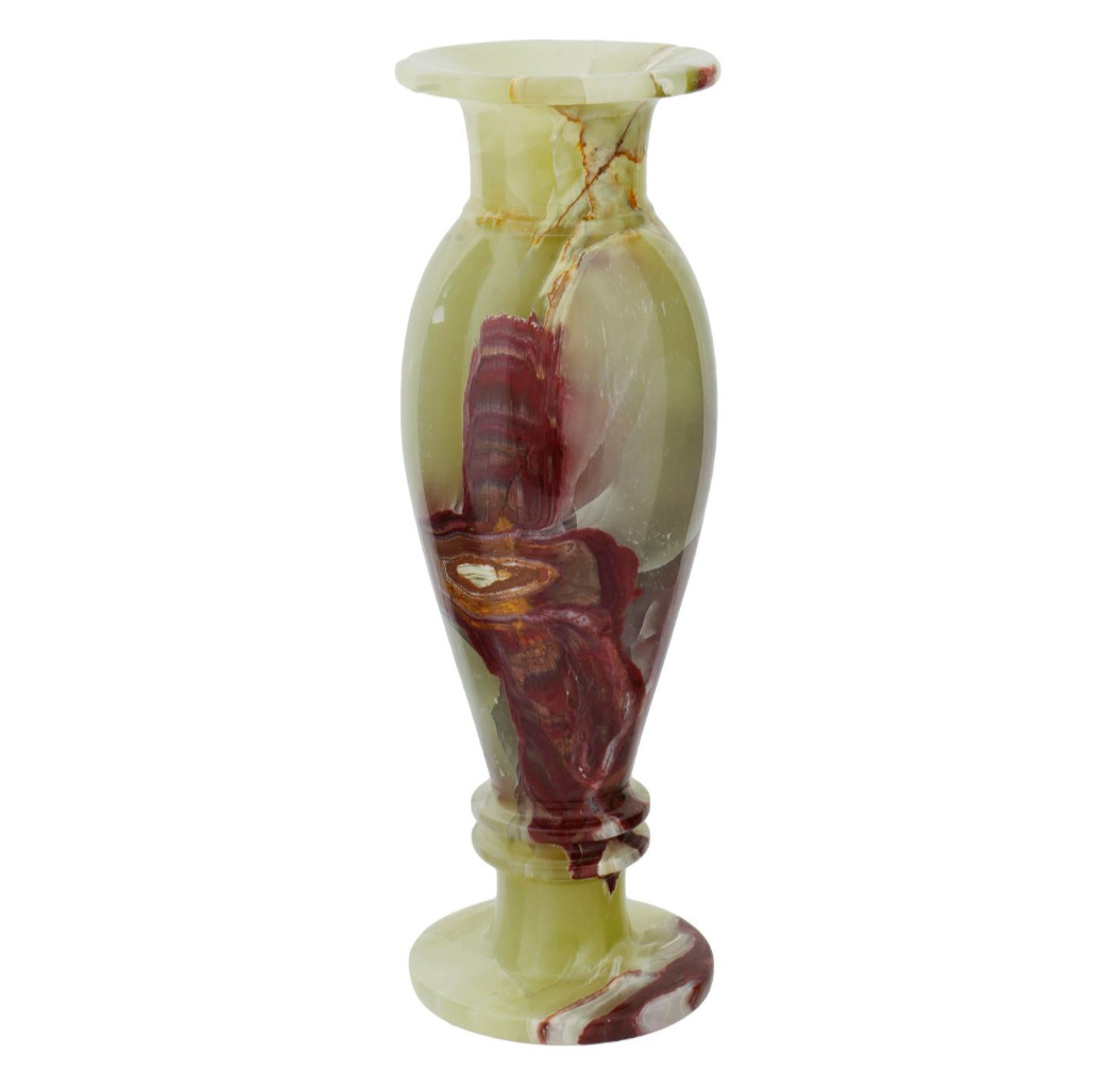 VTG Italian Hand-Carved Natural Onyx Vase, 12 inch HEAVY marbled stone