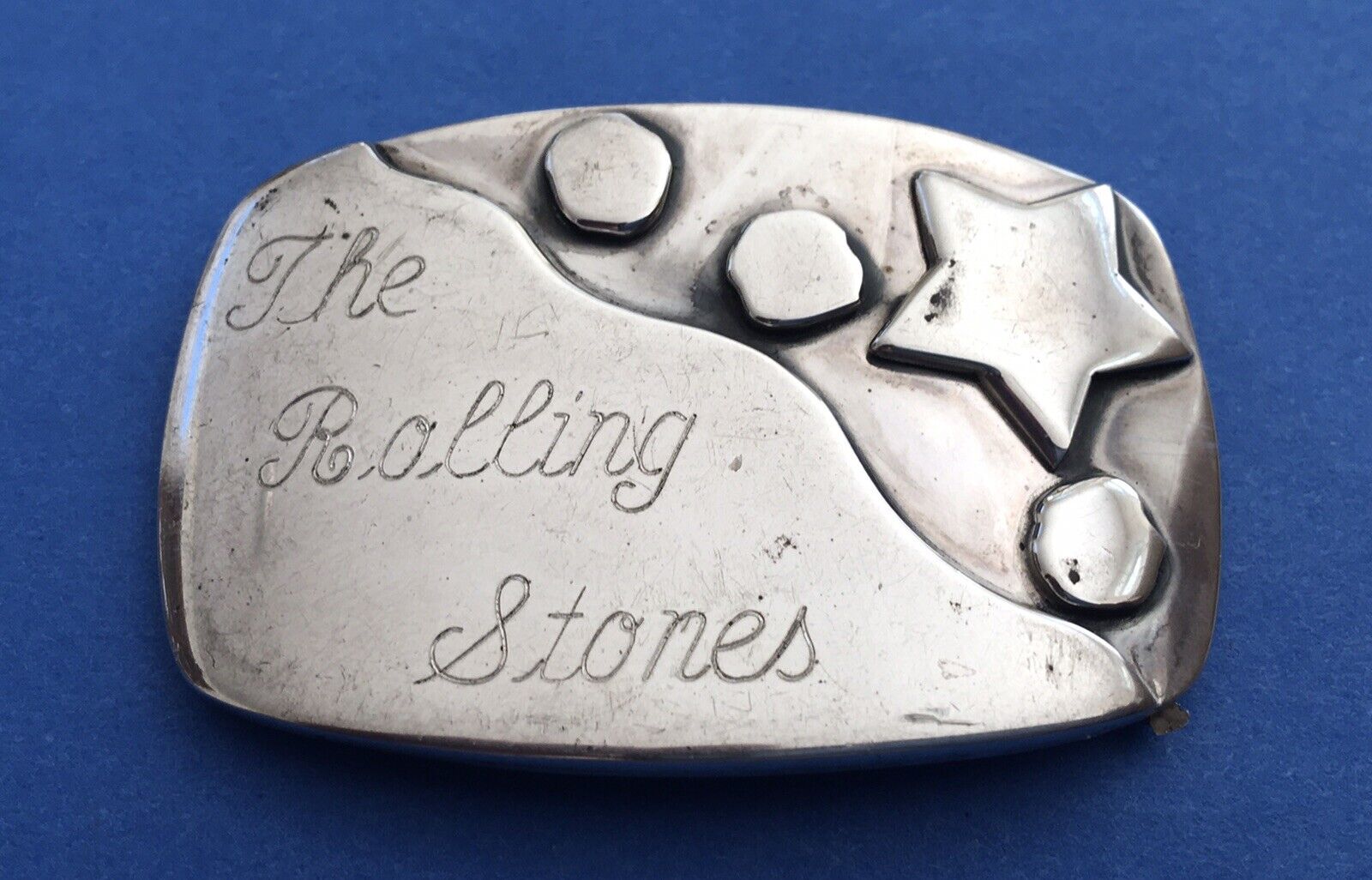 Rare Vintage Custom Sterling Silver Rolling Stones Hat Scarf Sash Belt Buckle