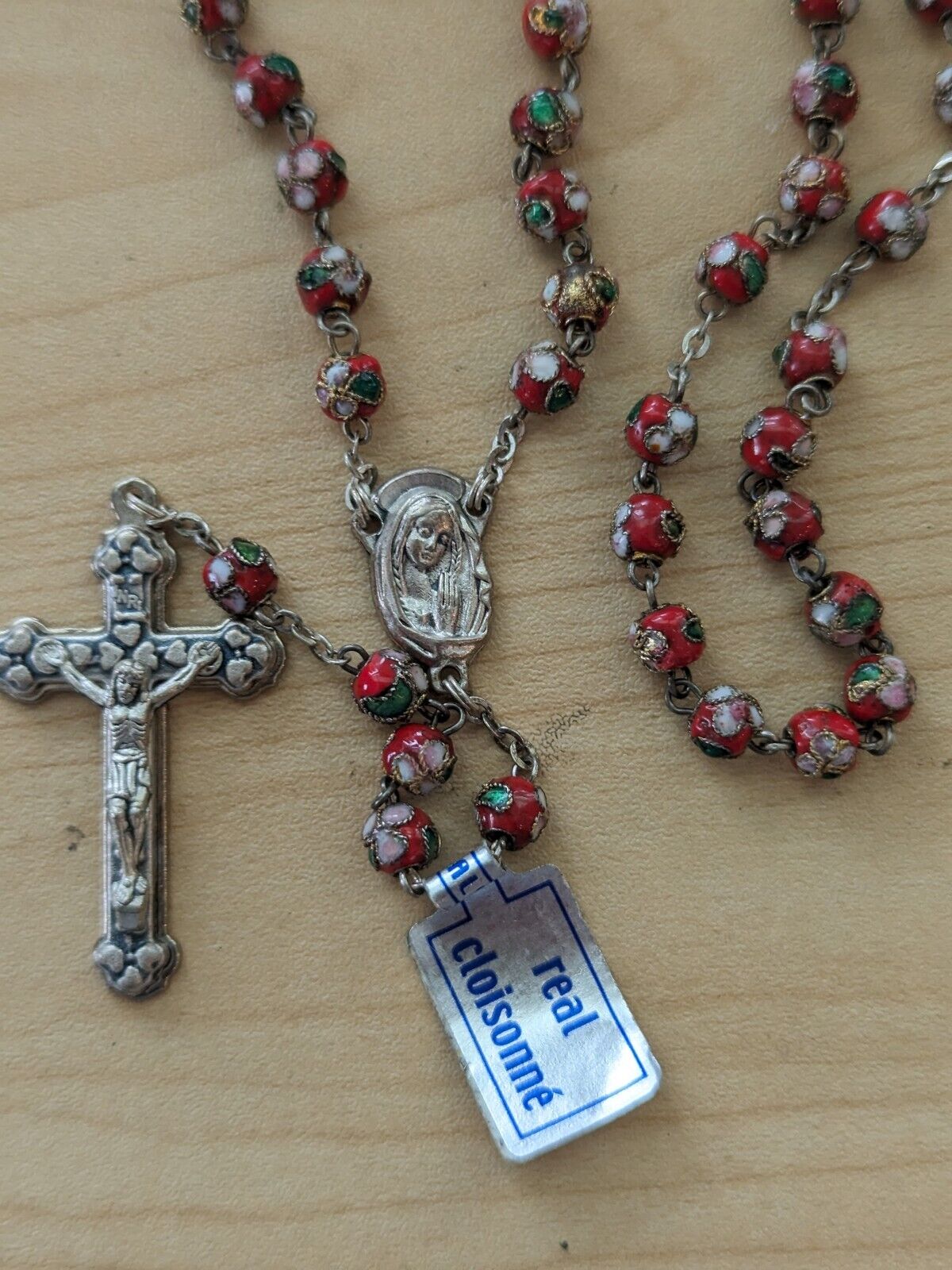 Red Cloisonné Rosary - 18 1/2\