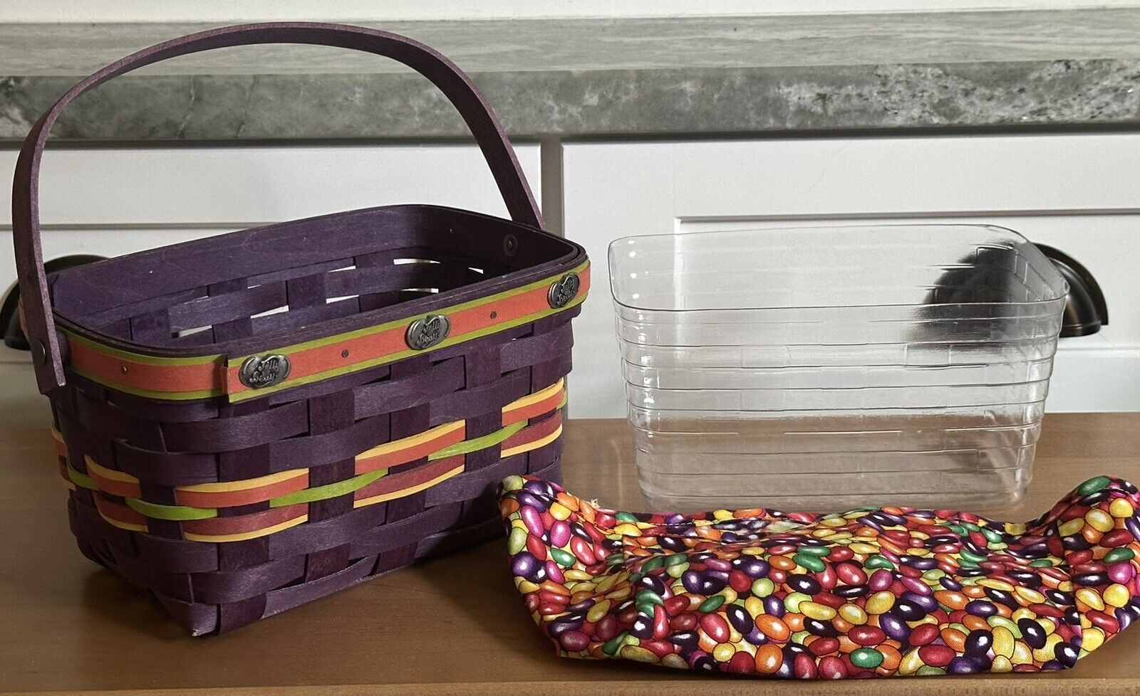 Longaberger 2011 Jelly Belly Basket, Protector & Fabric Liner Purple Clean