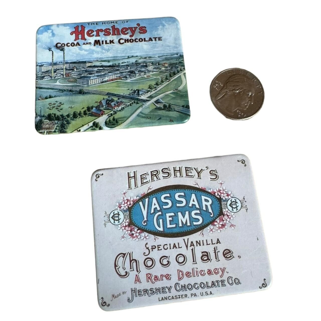 Hershey\'s Chocolate Magnets Set of Two Tin Fridge Magnet Hershey PA Vassar Gems