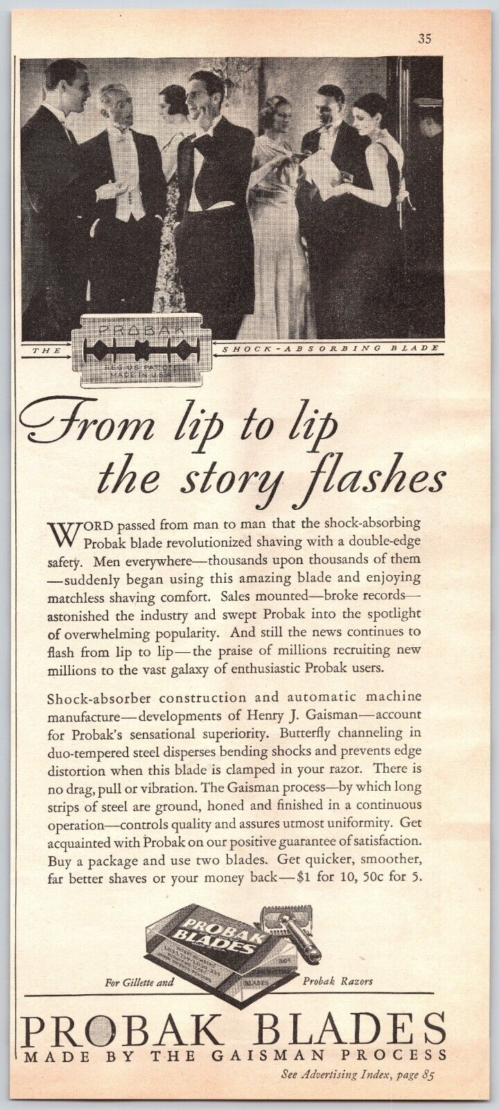 1931 PROBAK BLADES For Gillette & Probak Razors Gaisman Process Vintage Print Ad