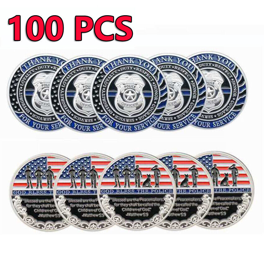 100X Thank You For Your Service God Bless The Police Appreciation Challenge Coin