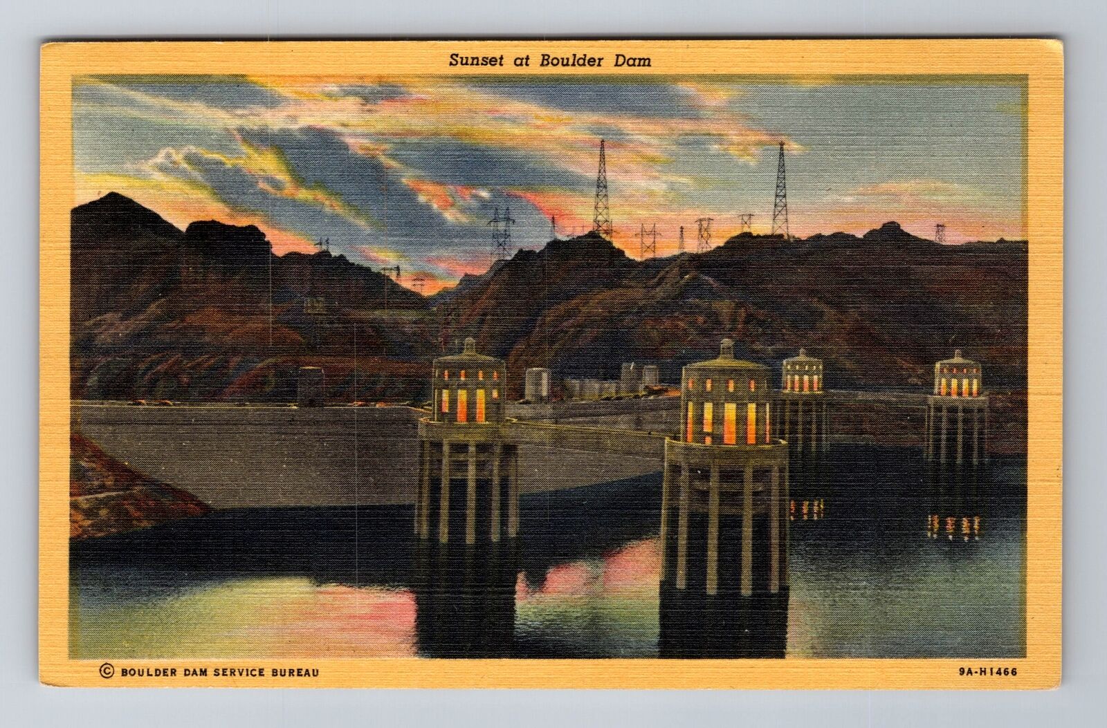 NV-Nevada, Sunset At Boulder Dam, Antique, Vintage Souvenir Postcard