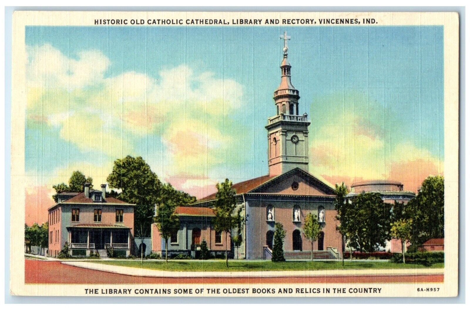 c1940 Historic Catholic Cathedral Library Rectory Vincennes Indiana IN Postcard