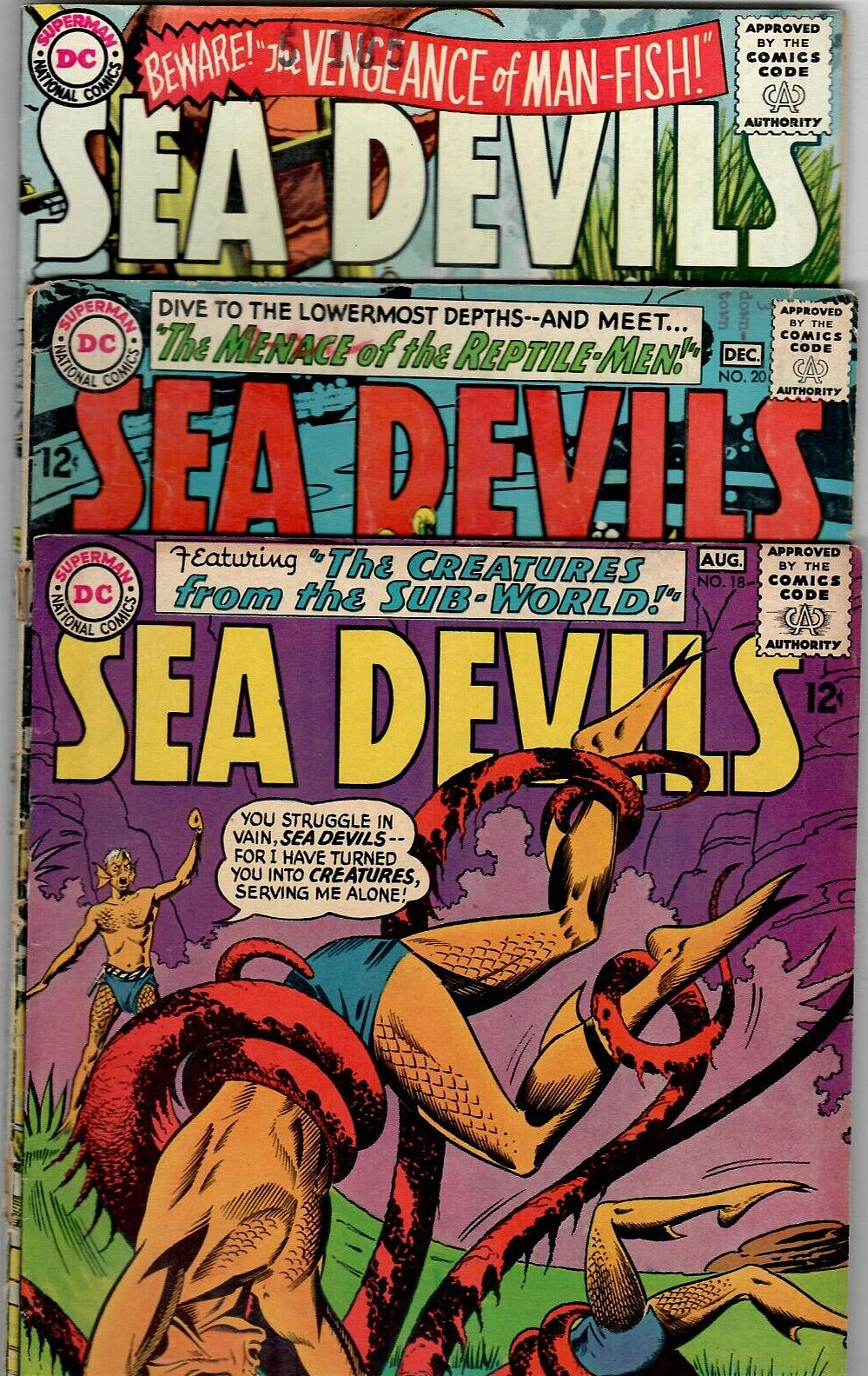 Sea Devils # 18, 20,24 D.C. 1964-1965 Silver-Age 12c 3 Book Lot 🦈🐡