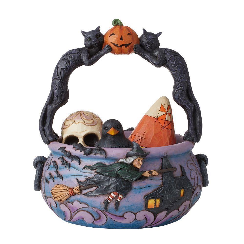 Jim Shore Heartwood Creek Black Cat Halloween Basket w/ Minis Fig Set/4  6011172