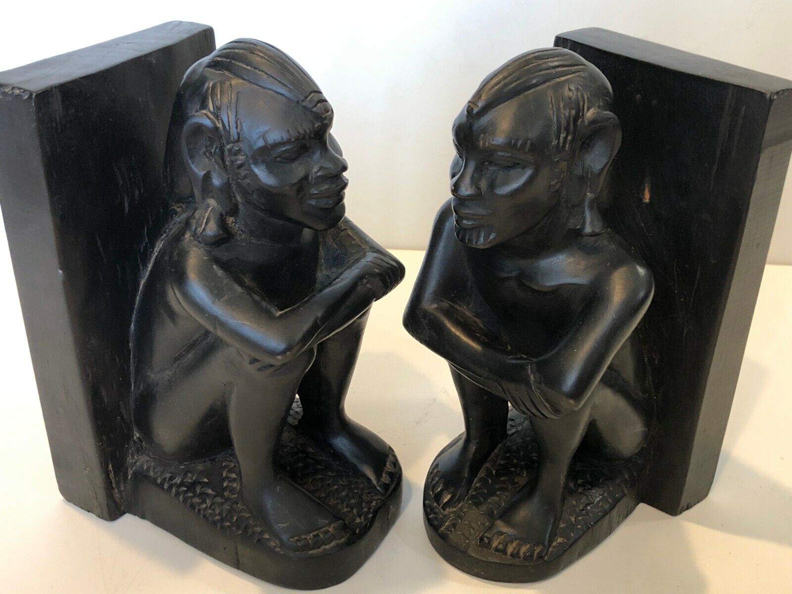 Vintage African Hand Carved Wooden Bookends, 7 1/8\