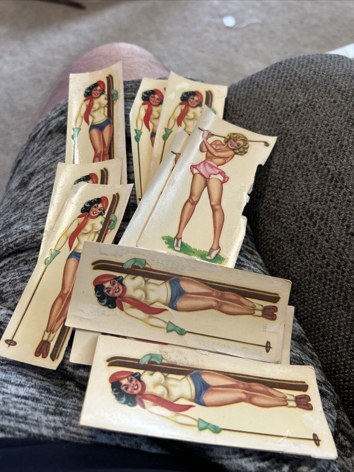 Large Lot Of Meyercord Pinup Girl Vintage Transfer Decal 1950s Girl Skiing