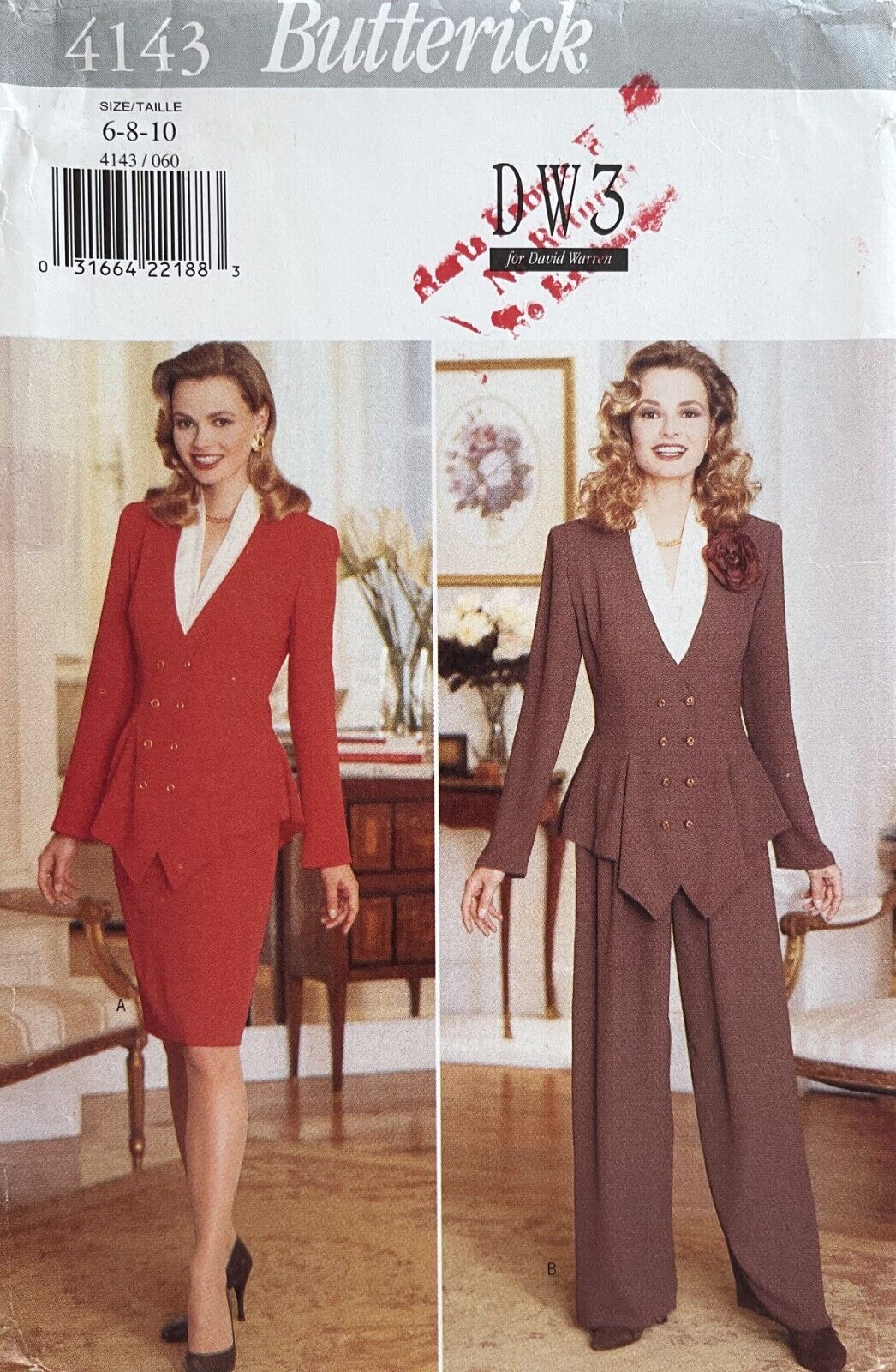 1990\'s Butterick Misses\' Top,Skirt,Pants Pattern 4143 Size 6-10 UNCUT
