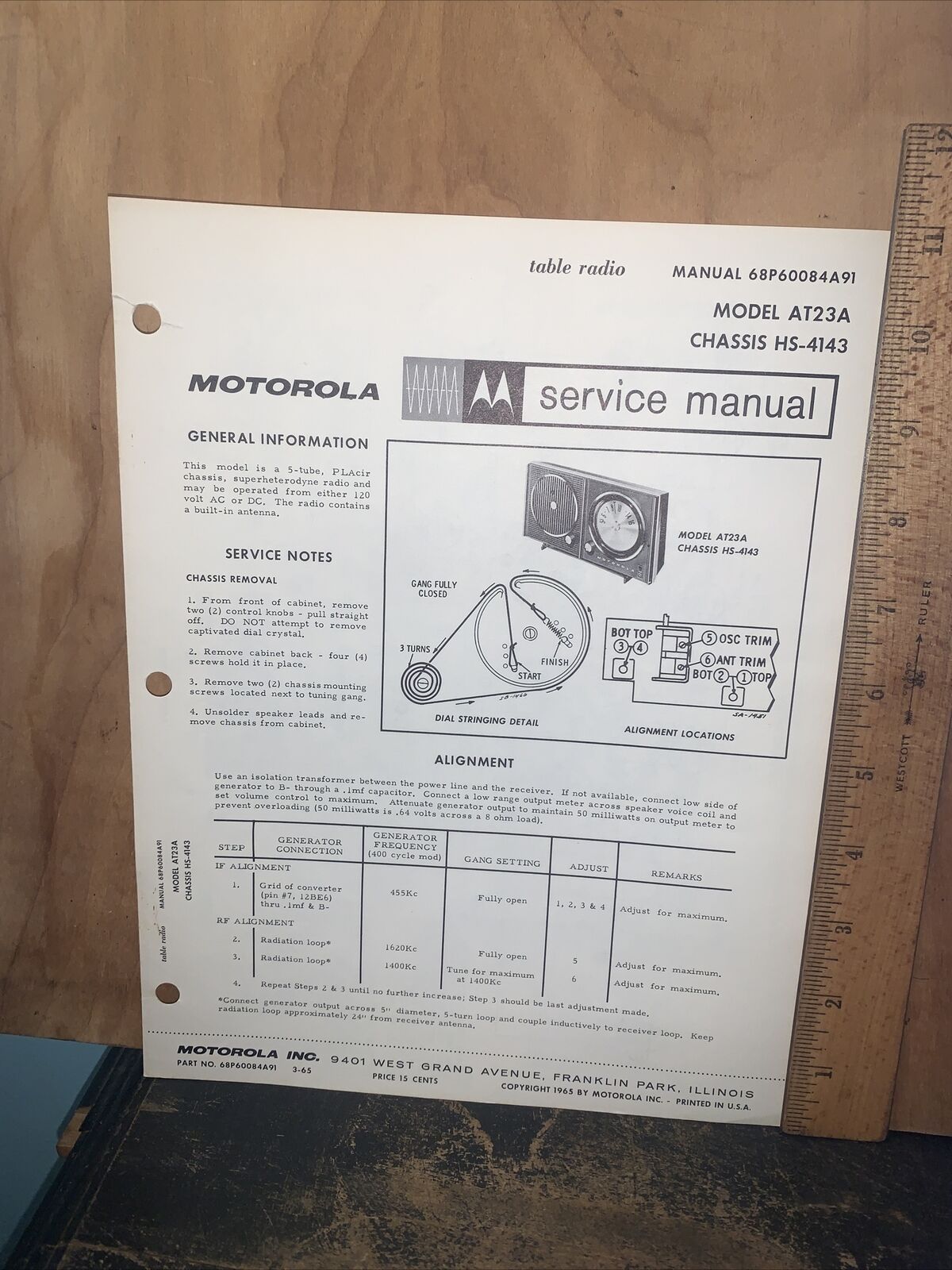 Motorola Table Radio -Service Manual- Model AT23A. Schematics,Parts List.