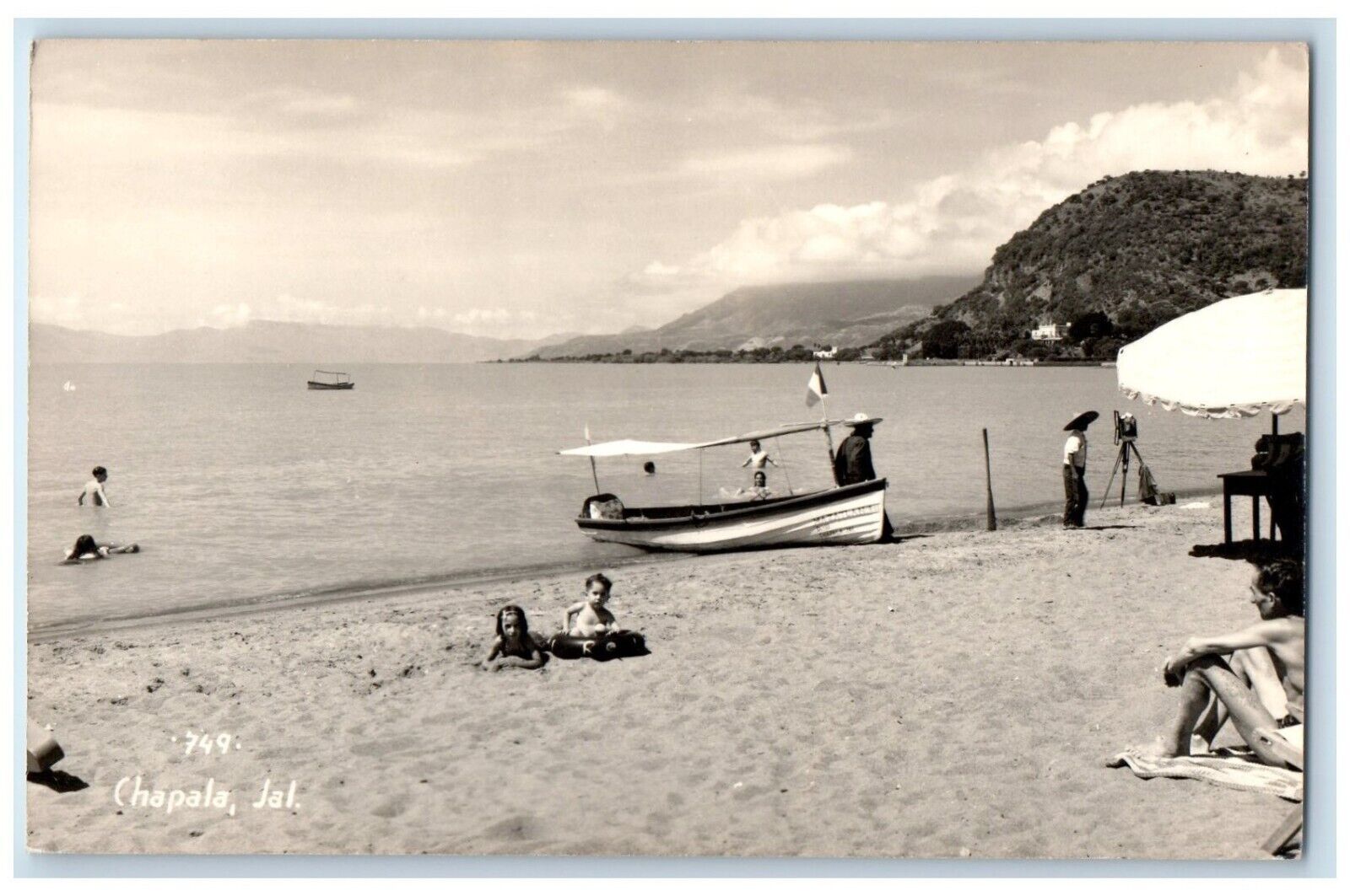 c1940's Chapala Jalisco Mexico, Children Mazatlan Beach Boat RPPC Photo Postcard