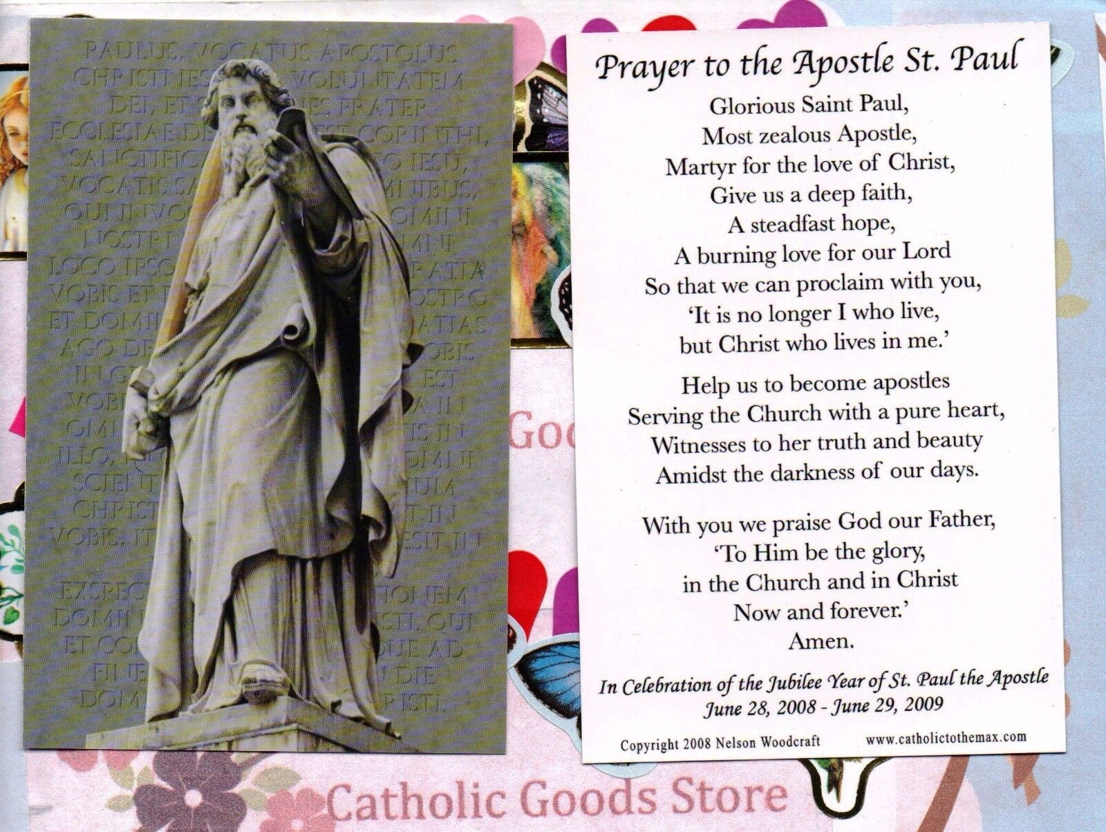 St. Paul with Prayer to the Apostle Saint Paul  - Paperstock Holy Card