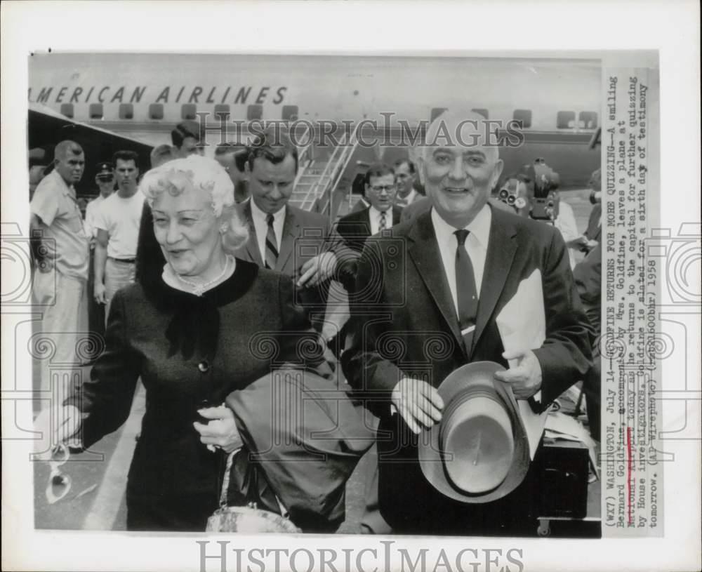 1958 Press Photo Bernard and Mrs. Goldfine at National Airport, Washington