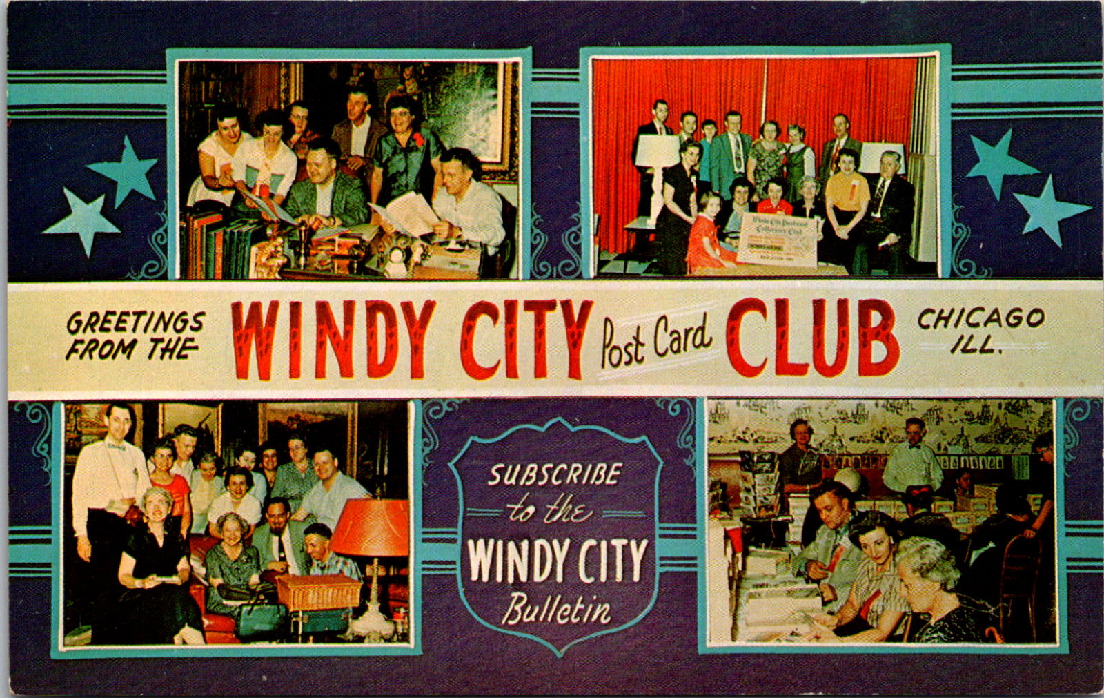 Chicago Greetings Windy City Postcard Club Bulletin Vintage c. 1950\'s Postcard