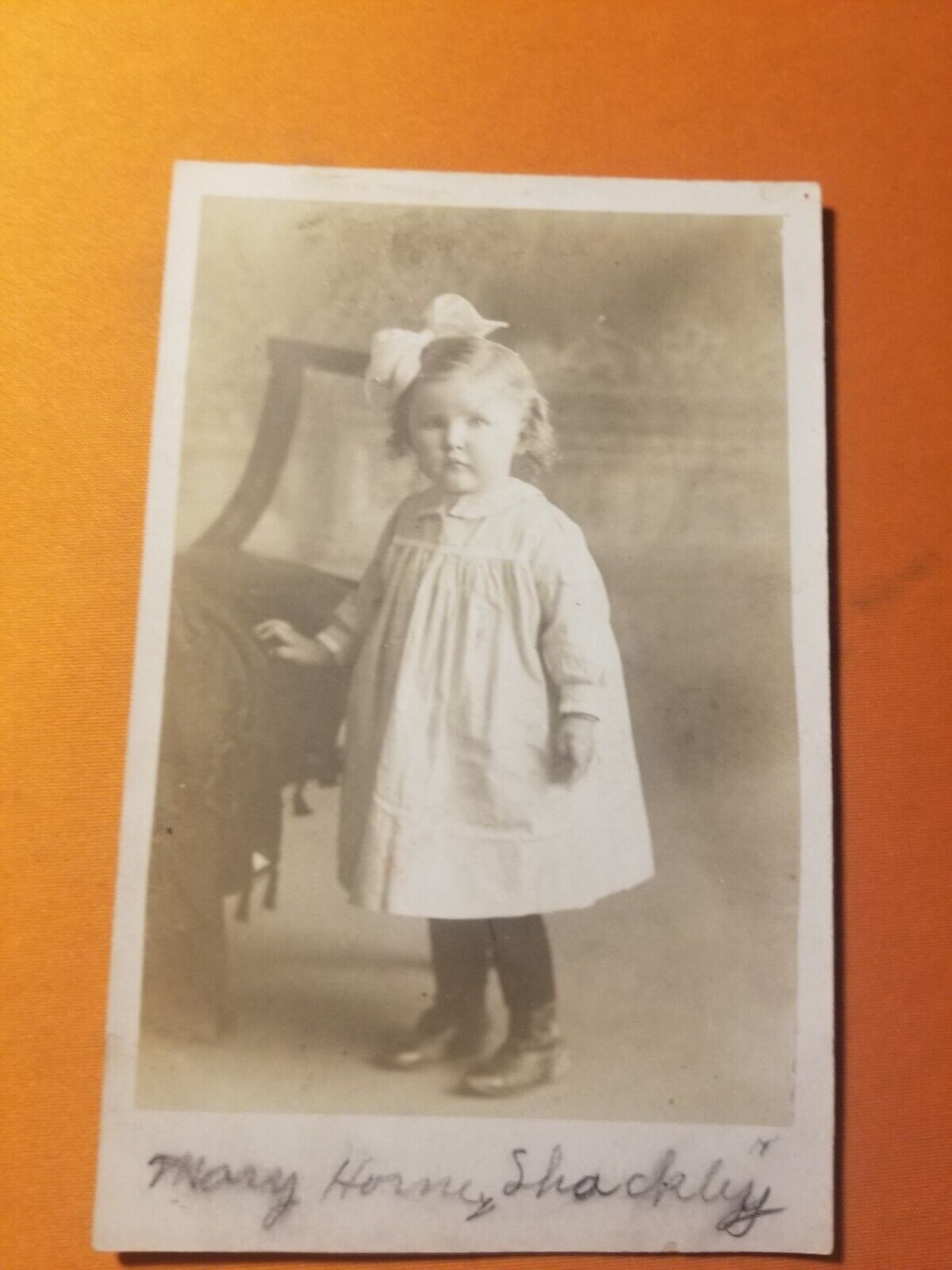 black & white photograph Little girl Vintage postcard
