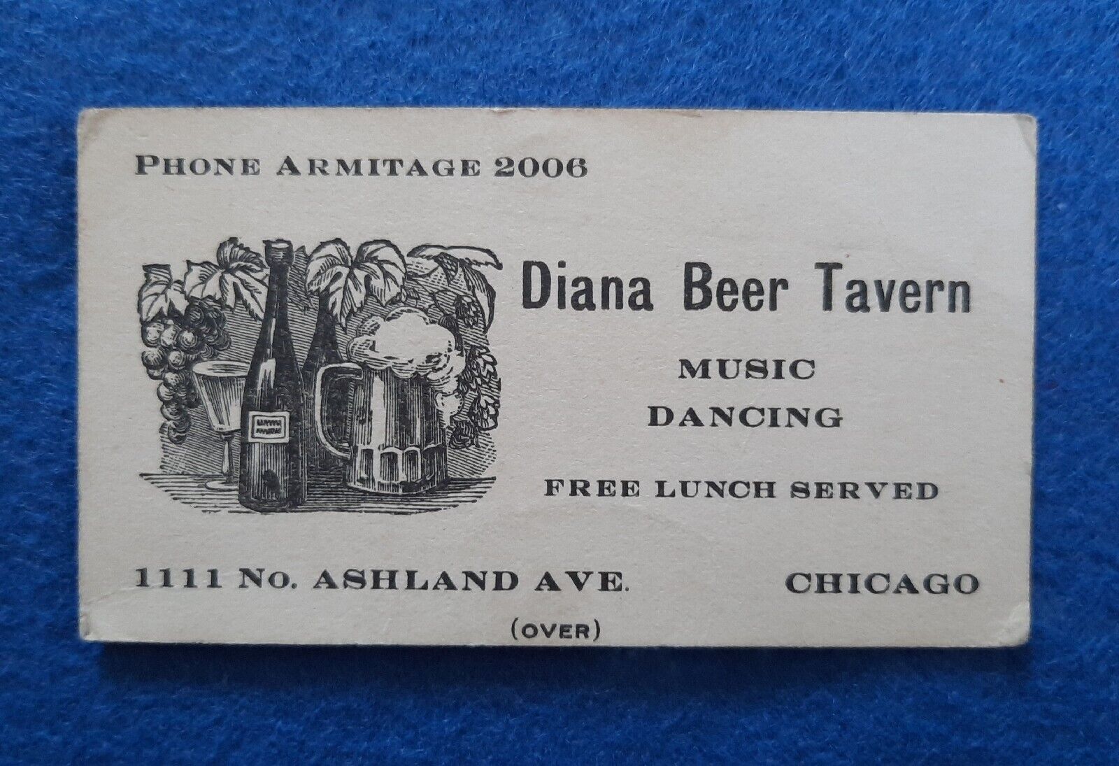 c. 1940 Business Card Diana Beer Tavern Joke Just Married Ashland Ave Chicago