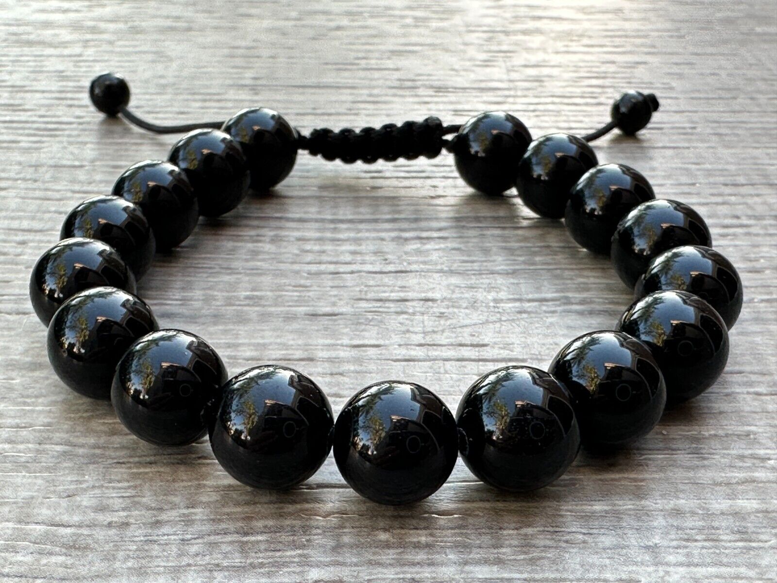 Grade A++ Black Obsidian Crystal Adjustable Bead Bracelet 10mm,Genuine Bracelet