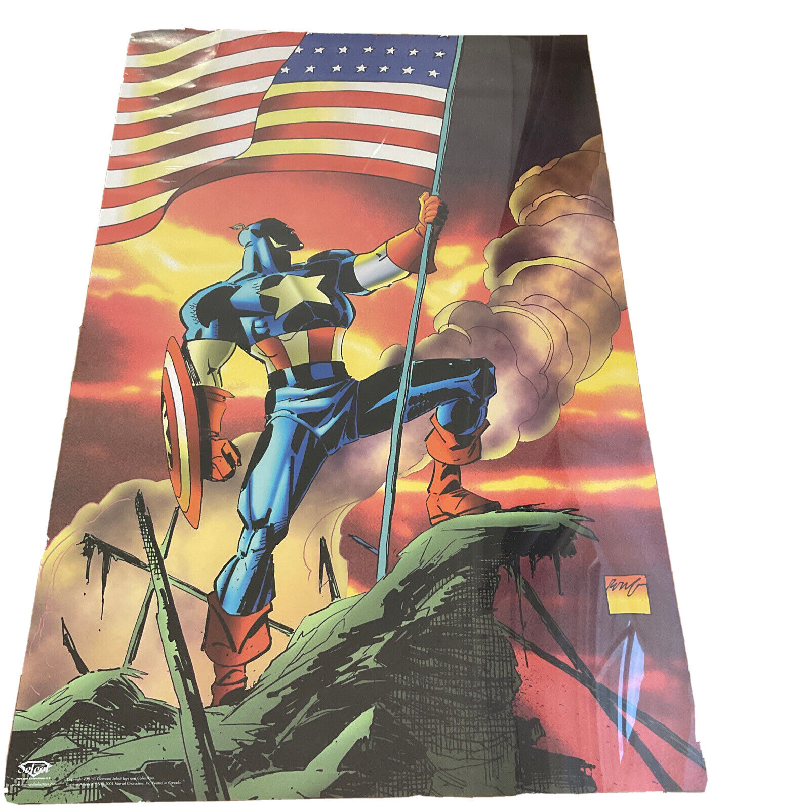 Vintage 2001 Captain America Poster USA Flag Marvel Comics Diamond Select Hero