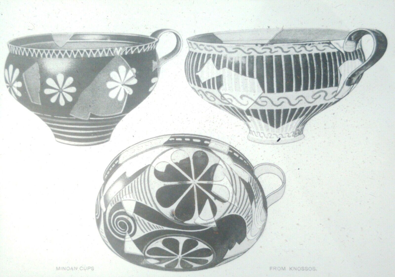 Minoan Cups, Kamares Ware, Knossos Aegean Art Pottery, Magic Lantern Glass Slide