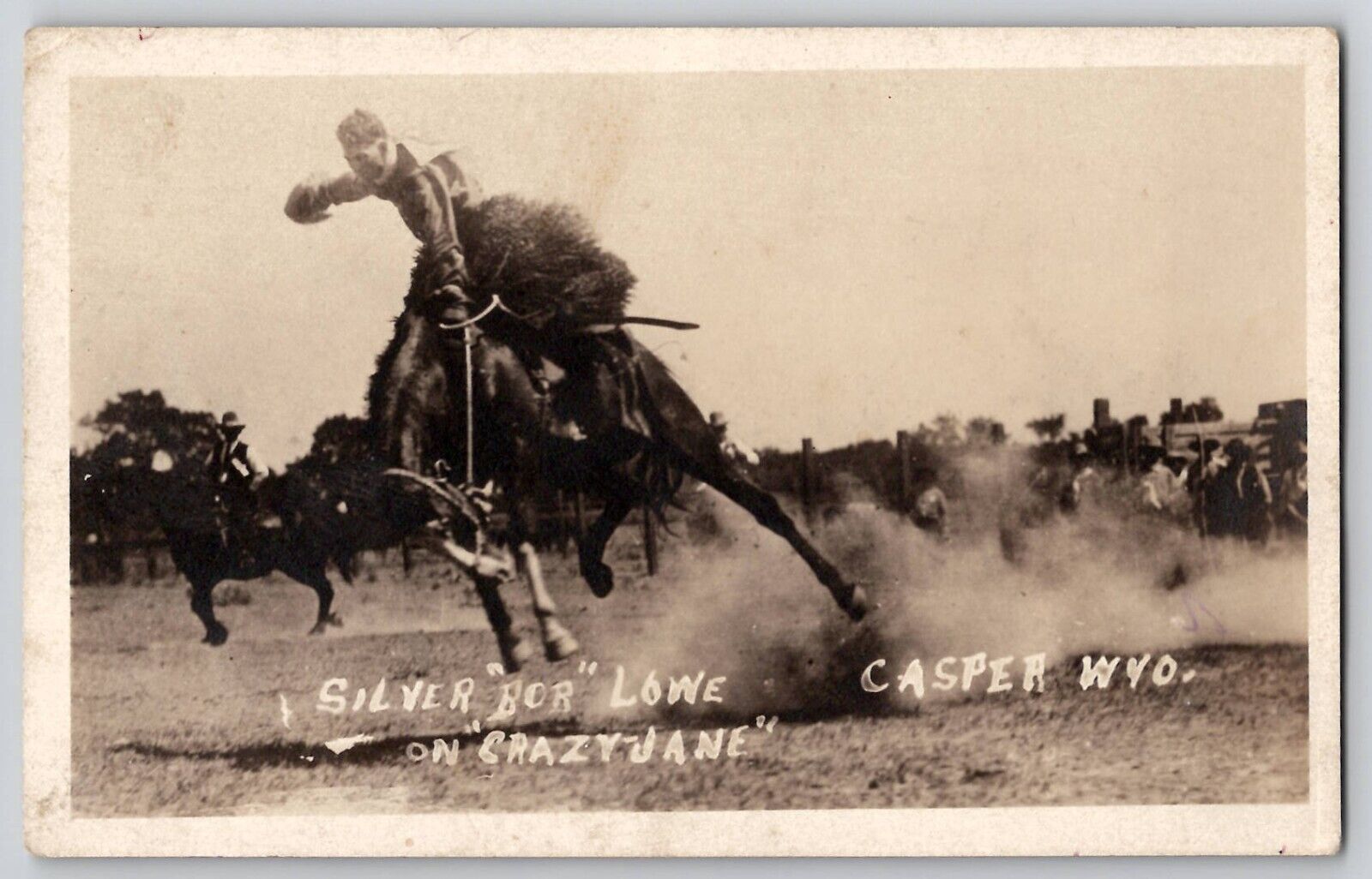 Silver Bob Lowe on Crazy Jane Casper WY Rodeo RPPC Photo Postcard Autographed